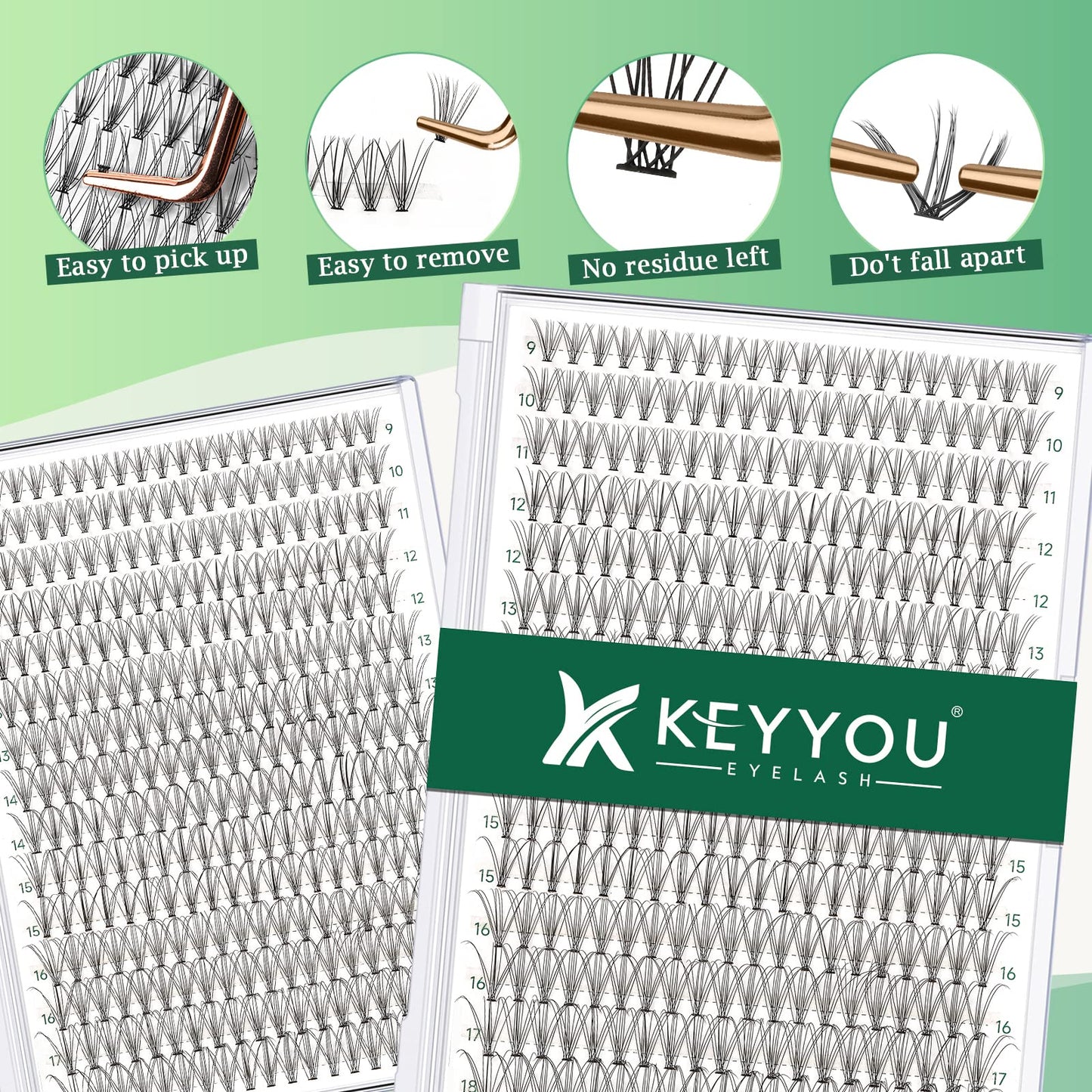 Lash Clusters 300Pcs Individual Lashes 10D 0.1C Curl 9-18MIX Lash Extensions Clusters Lashes Soft&Natural False Eyelashes Individual DIY Eyelash Extension at Home(10D-0.1C,9-18MIX)