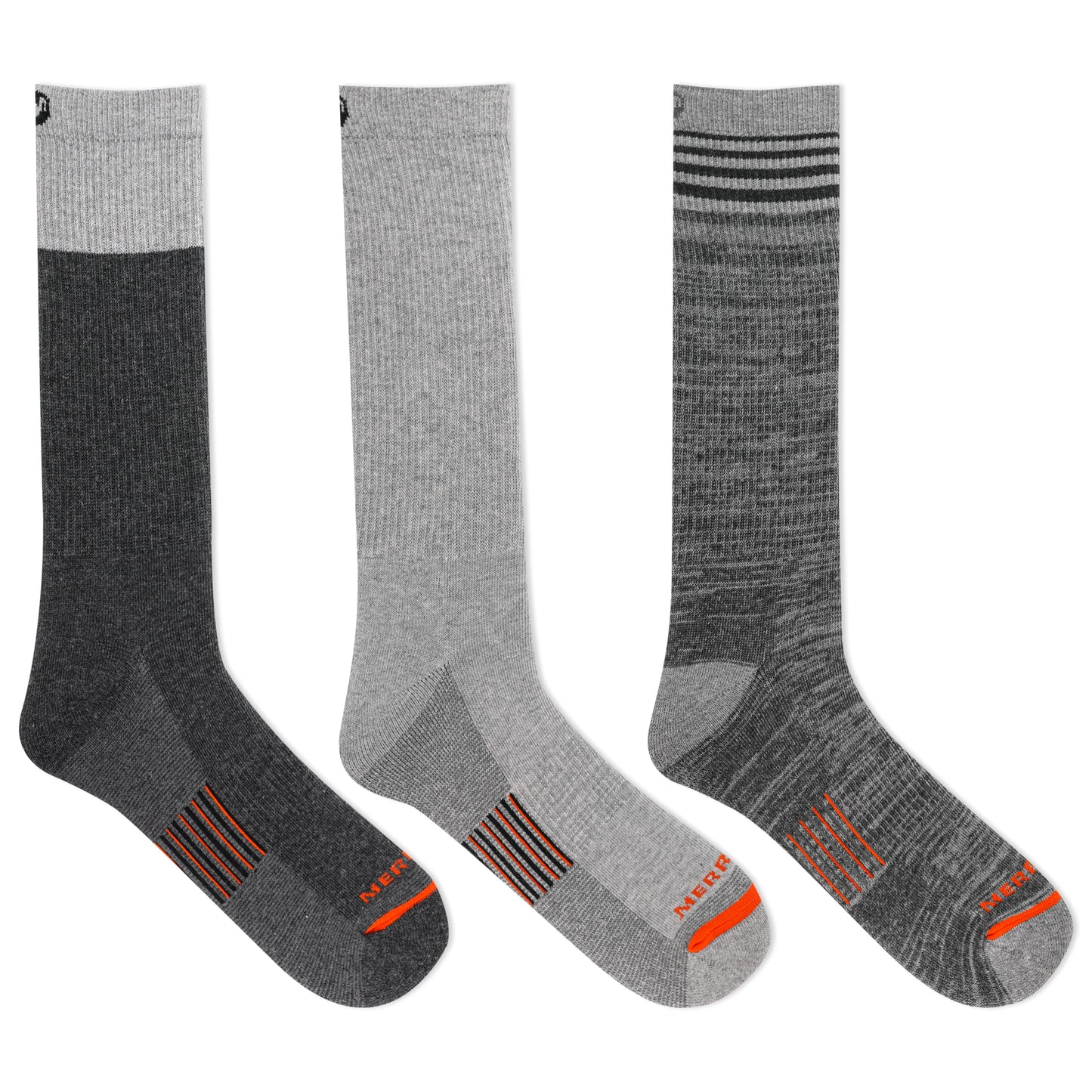 Merrell Unisex-Adult's Men's and Women's Merino Wool Work Socks-3 Pair Pack-Arch Support, Crew-Light Gray, Medium-Large