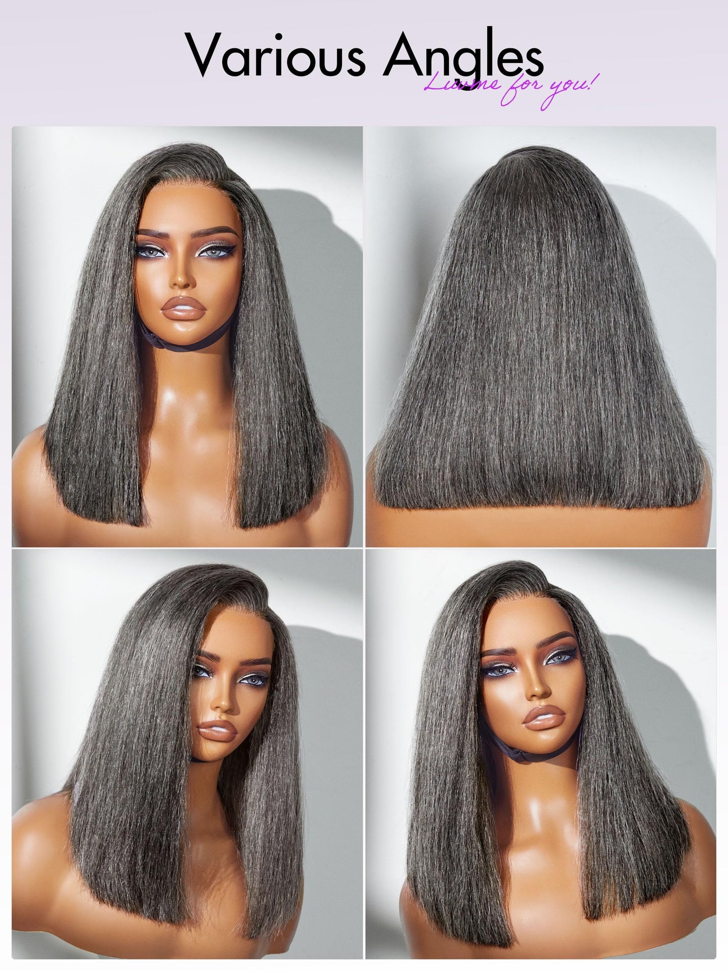 LUVME HAIR 14'' Grey Salt & Pepper Bob Wig Blunt Cut Bob Wig Pre Cut Glueless Wigs Glueless Lace Front 14 Inches Bob, Pre Cut Plucked Hd Lace Short Wig Ready To Go Natural Color Straight Side Part