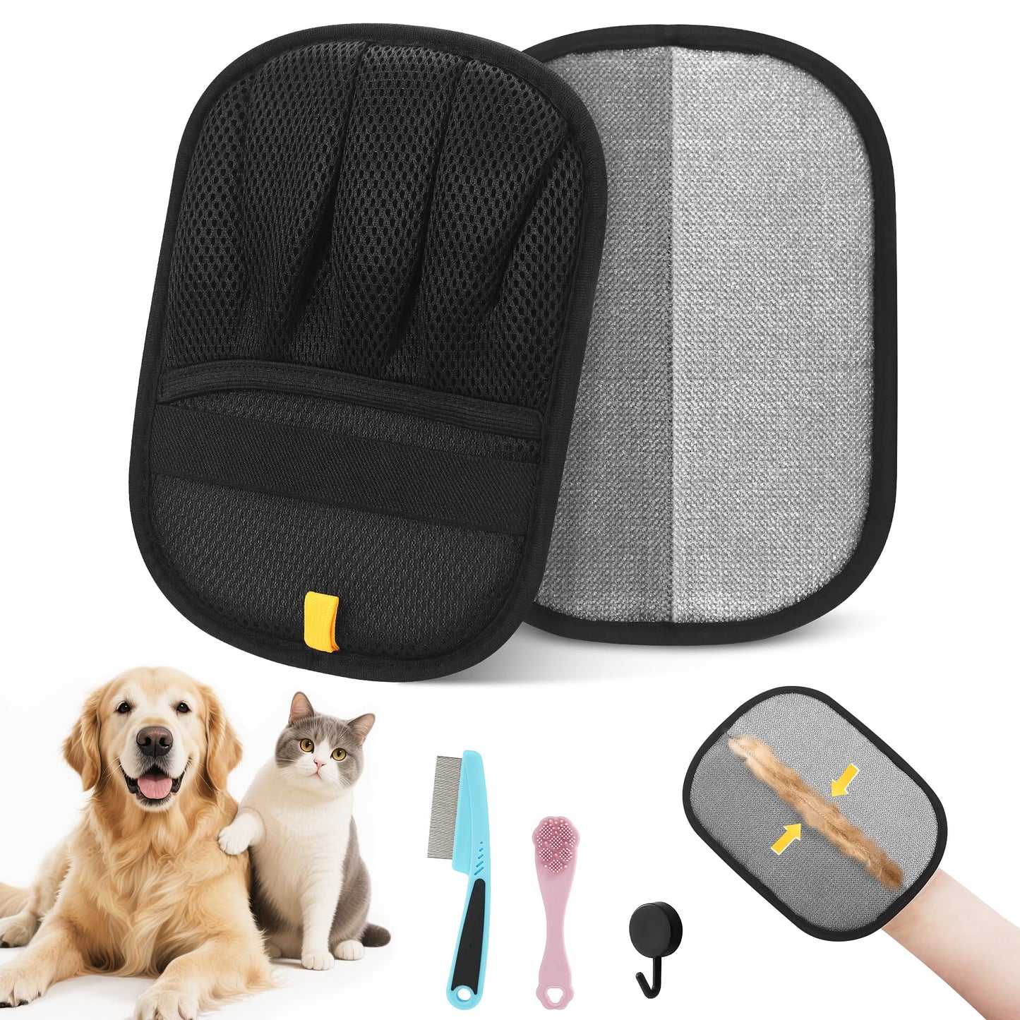 Electrostatic Pet Hair Remover Glove, Reusable Pet Hair Removal Glove for Dog & Cat Grooming, Double Sided Static Pet Hair Fur Remover Tool Mitt Gloves, Pet Hair Cleaning Glove for Dogs & Cats (2PCS)