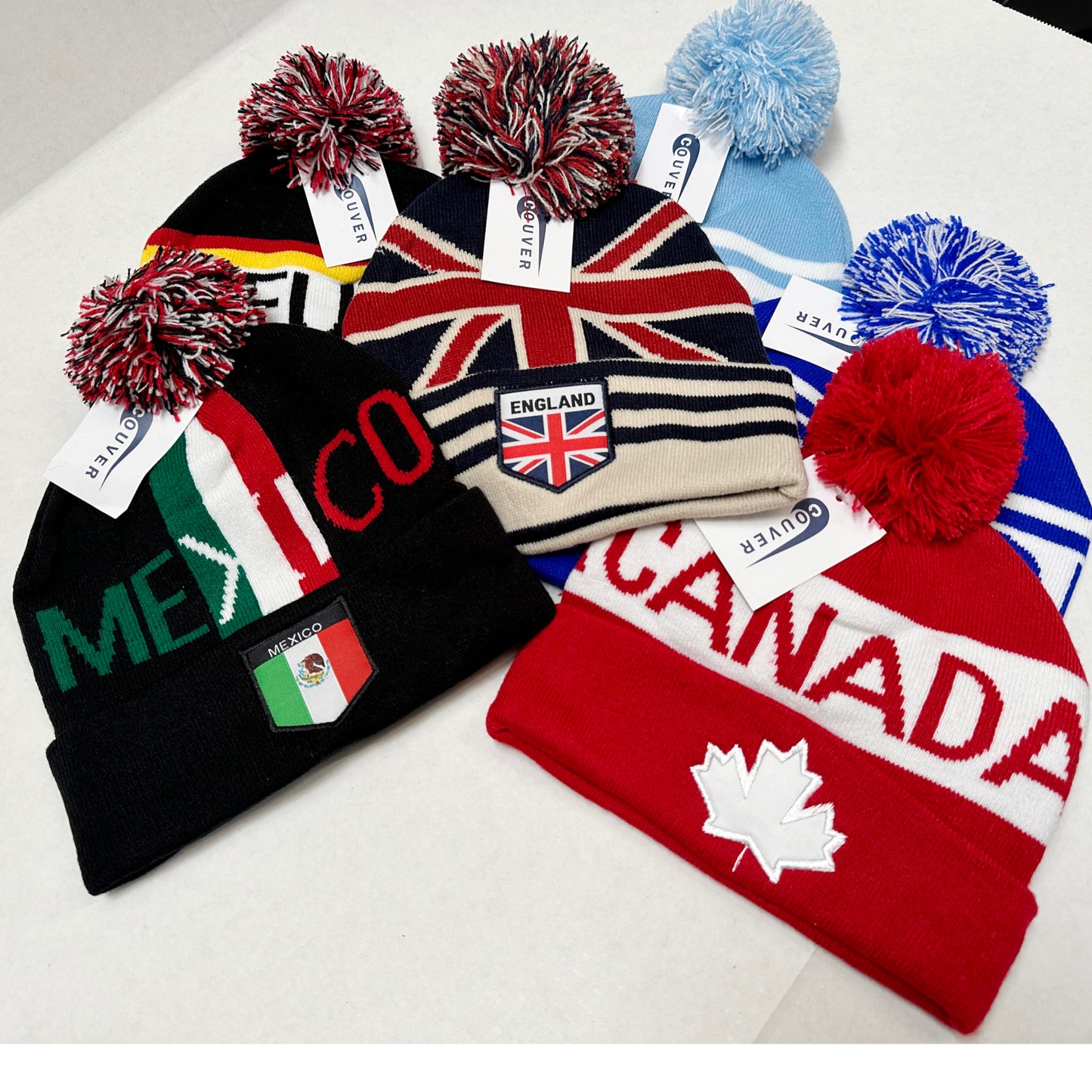 COUVER Soccer Team Country Beanie Pom Pom Beanie, Cuff 12 inch - Argentina Light Blue