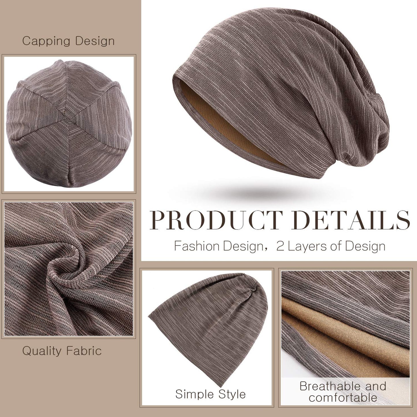 SATINIOR 4 Pieces Sleeping Cap Beanie Hat for Men Women Slouchy Beanie Baggy Skull Cap Summer Winter Knit Hat (Blue, Black, Gray, Khaki)