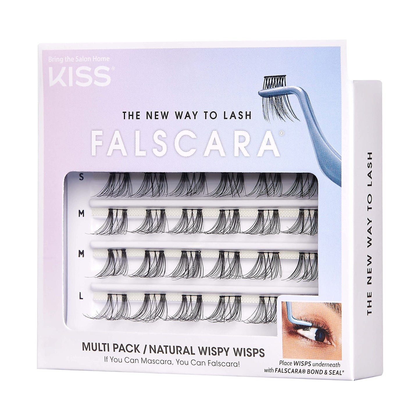 KISS Falscara Multipack False Eyelashes, Lash Clusters, 'Natural Wispy Wisps', 10mm-12mm-14mm, Includes 24 Assorted Lengths Wisps, Contact Lens Friendly, Easy to Apply, Reusable Strip Lashes