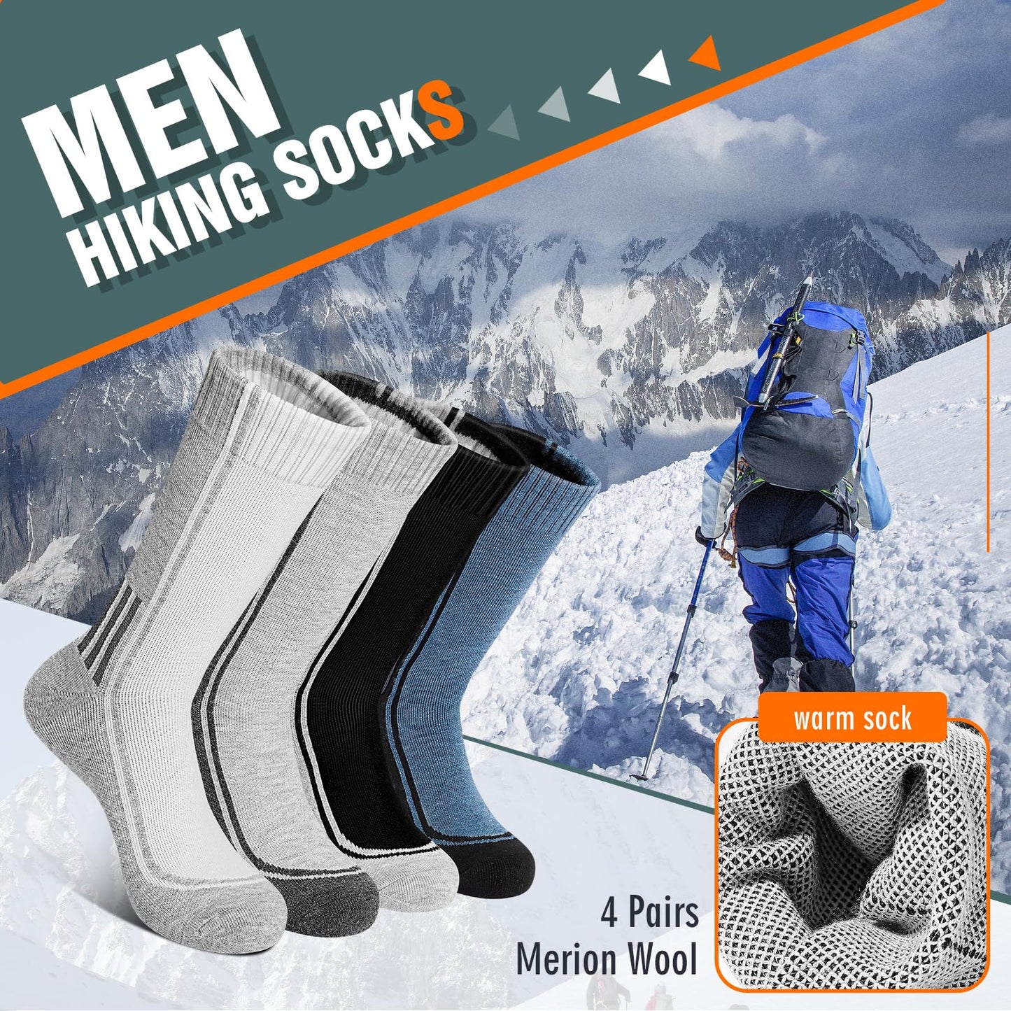 Moonlight Manor 4 Paris socks for men,wool crew socks for men,Hiking Socks, Winter Cozy Warm Breathable Merino Wool socks