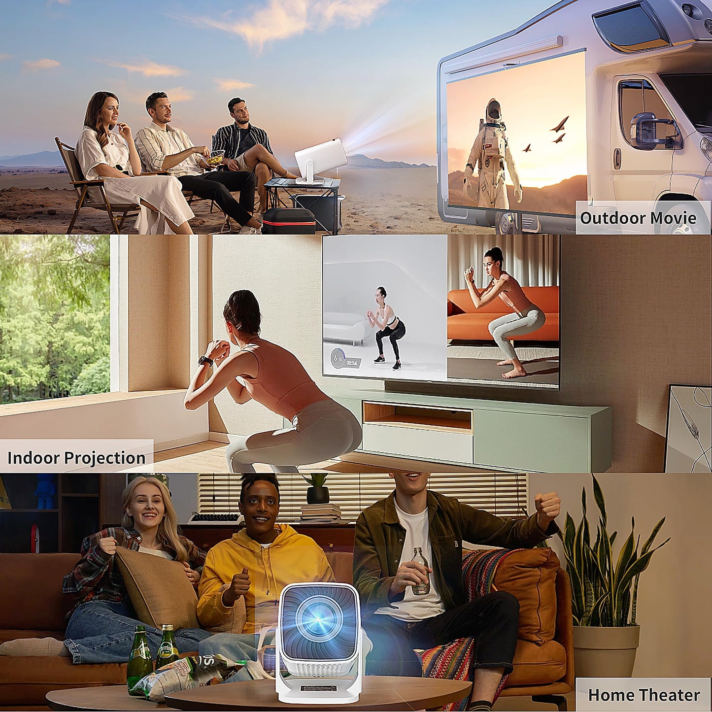 Mini Projector, Portable Outdoor Projector 4K Supported, Short Throw Movie Projector Compatible with Smartphone, TV Stick, Laptop, Game Consoles