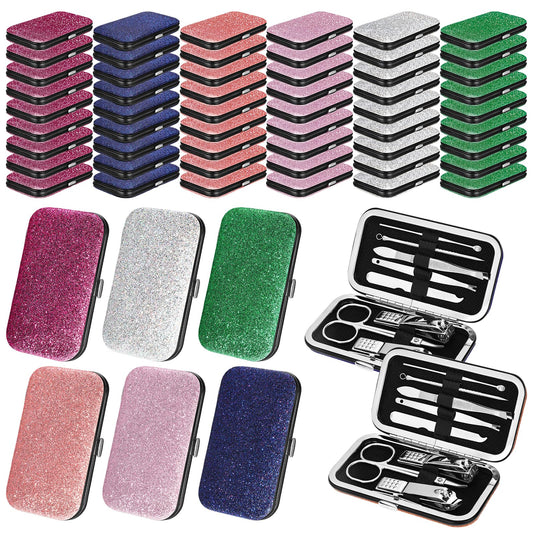 Leriton 60 Pack Manicure Set Bulk Gifts Stainless Steel Nail Clipper Set with Case 8 in 1 Personal Pedicure Kit for Women Men, Gifts for Graduation Nurse Day Mother's Day(Mix Color,Glitter)