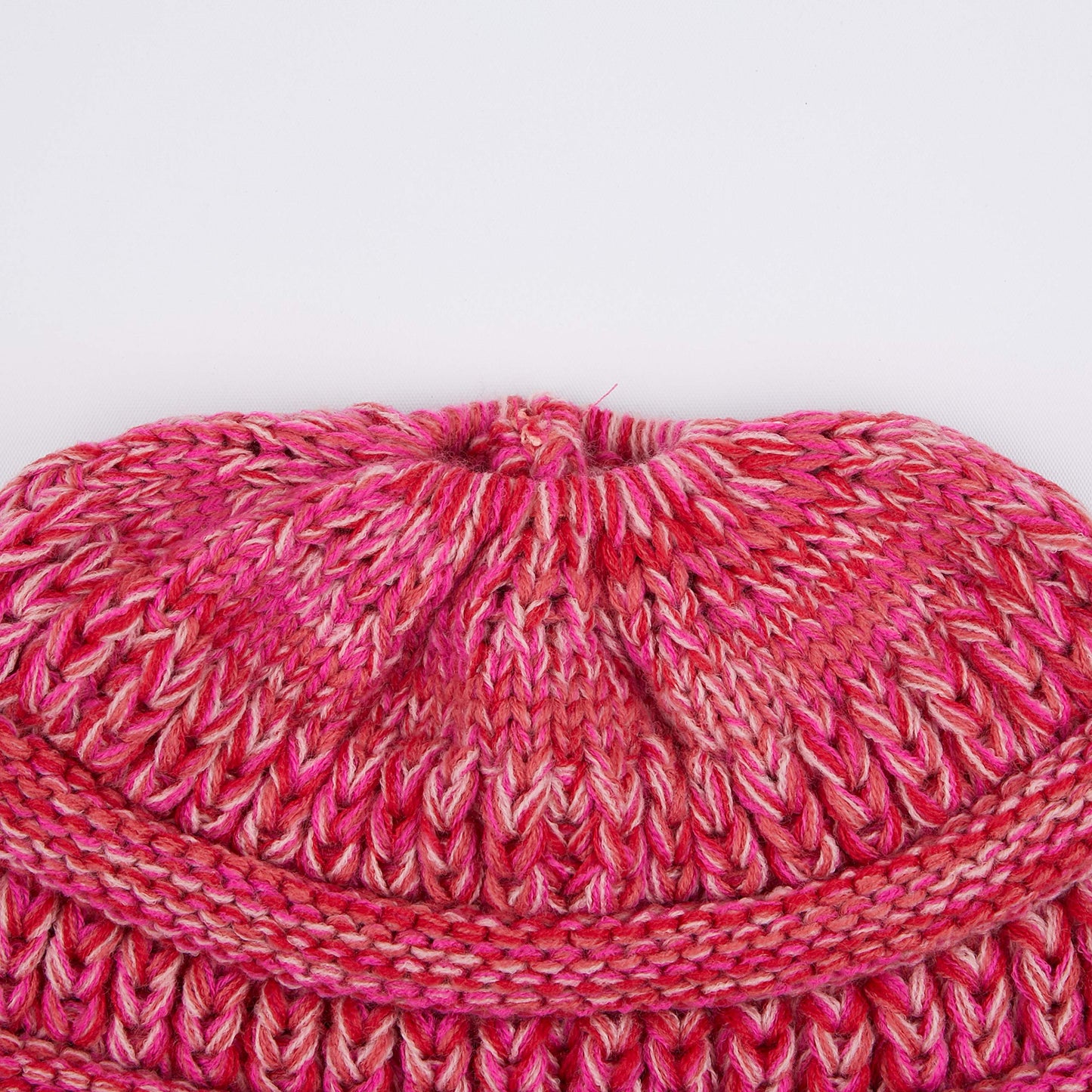 C.C Soft Stretch Cable Knit Messy Bun Ponytail Beanie Winter Hat (MB-816) (Hot Pink Multi(10))