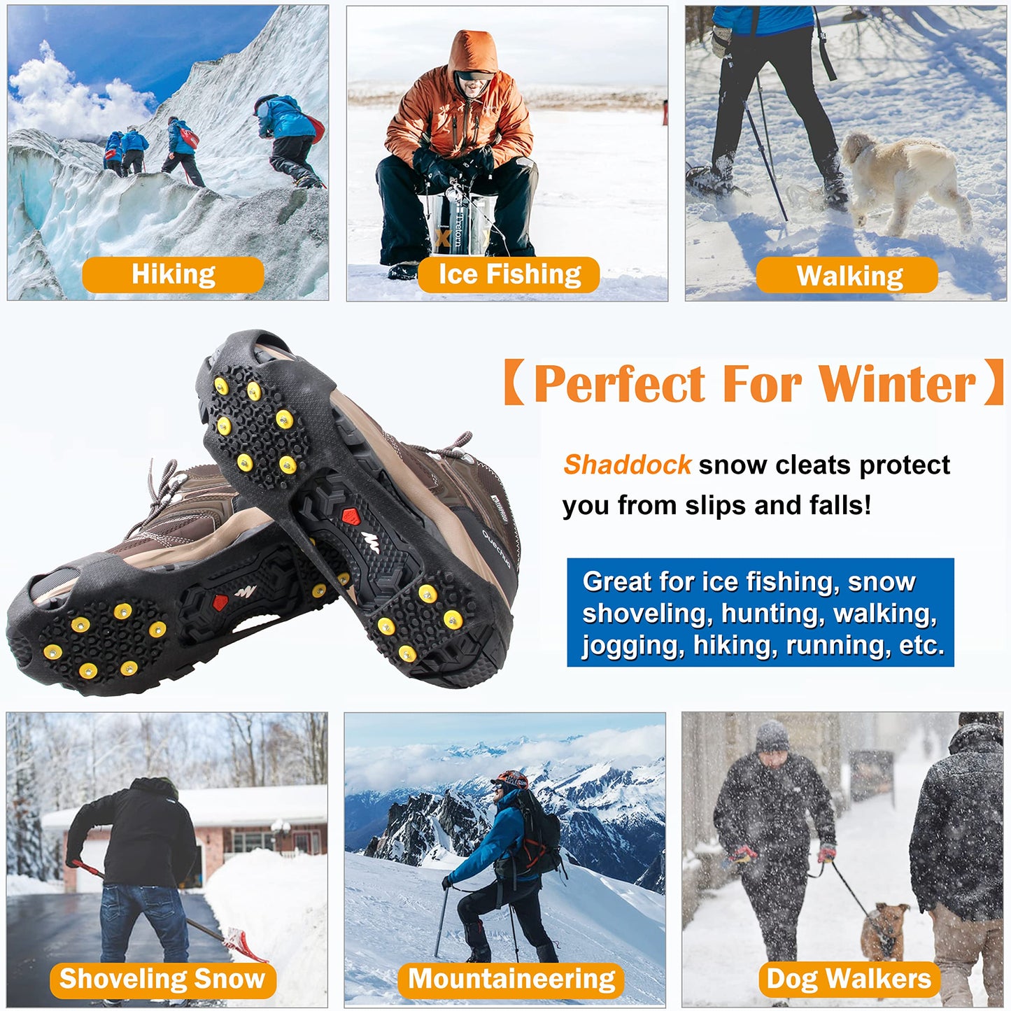 Ice Cleats Snow Traction Cleats Crampons for Shoes and Boots Anti Slip Rubber Snow Cleats Overshoe Footwear Protable Grippers for Walking on Snow and Ice Men Women Hiking Climbing Ice Fishing