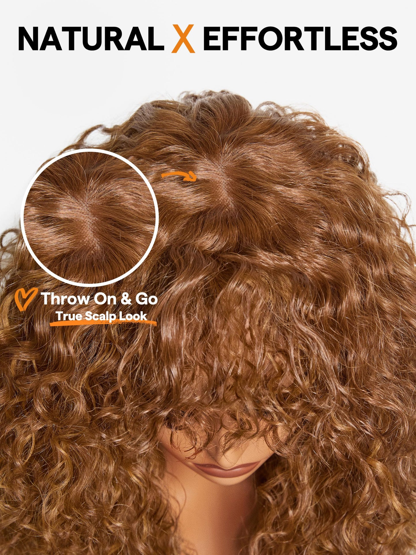 GORGIUS Curly Wig with Bangs Cinnamon Brown Shaggy Curl Glueless Bang Wig with True Scalp Upgraded with Natural Human-Hair-Like Premium Synthetic Fiber