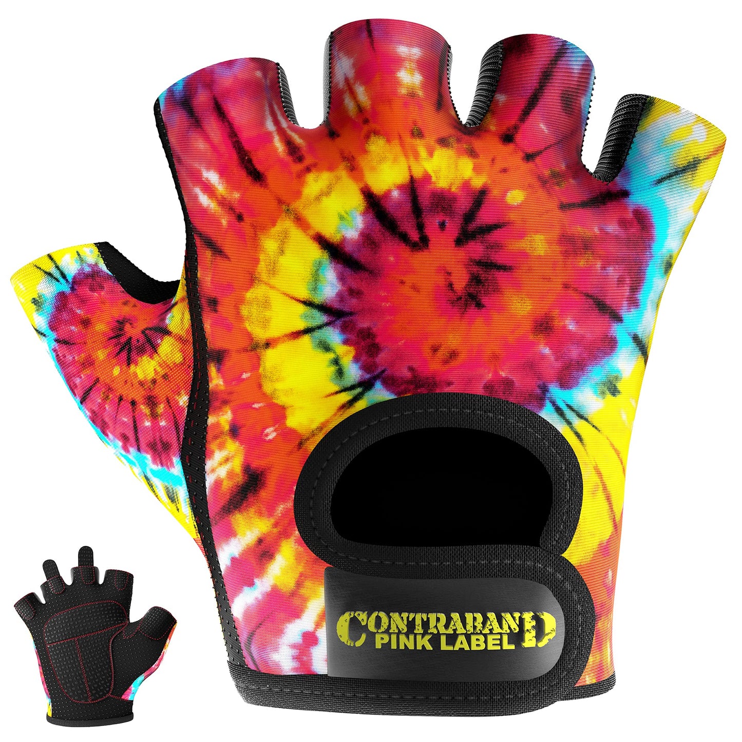Contraband Pink Label 5347 Womens Designer Workout Gloves | Tie Dye Print w/Grip-Lock⢠Silicone Palm (X-Small, Rainbow)