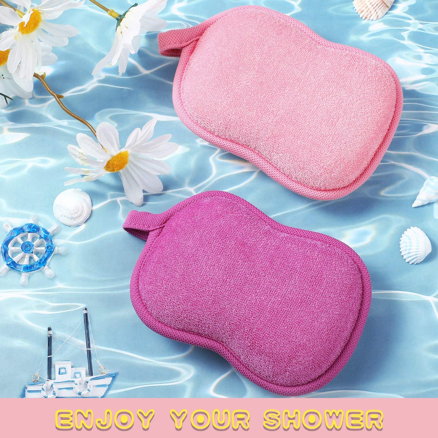 Tatuo 4 Pieces Baby Bath Sponge Cotton Baby Sponge Soft and Absorbent loofah for Kids Babies Men Women(Red, Purple)