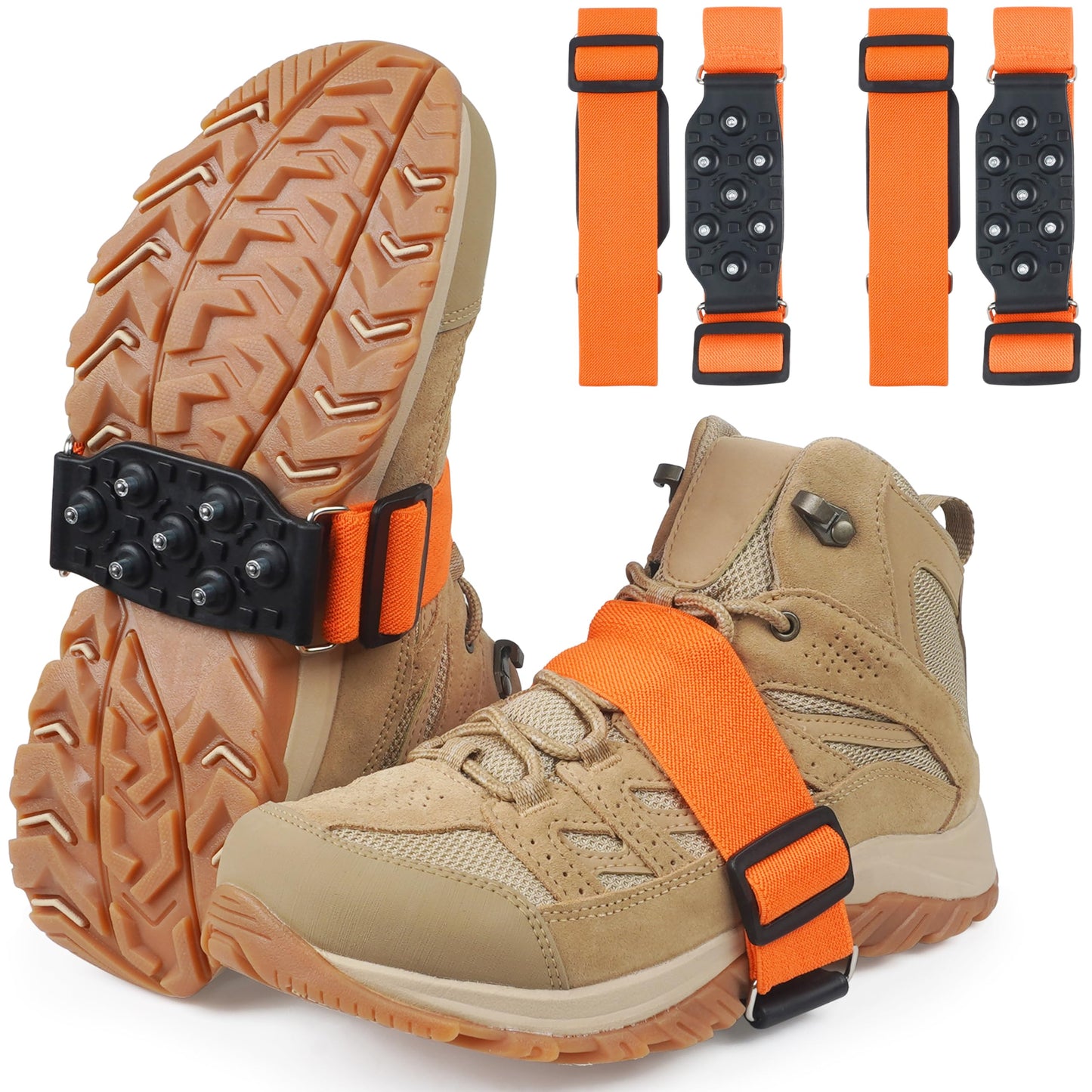 Ice Cleats Mid-Sole Snow Traction Cleats for Shoes and Boots Non-Slip Crampon with 7 Tungsten Studs Adjustable Straps for Secure Grip Snow Cleats for Winter Walking on Snow Ice Jogging Hiking (2Pairs)