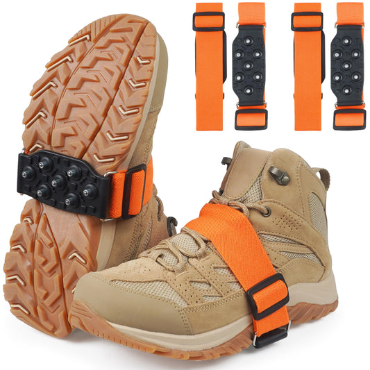 Ice Cleats Mid-Sole Snow Traction Cleats for Shoes and Boots Non-Slip Crampon with 7 Tungsten Studs Adjustable Straps for Secure Grip Snow Cleats for Winter Walking on Snow Ice Jogging Hiking (2Pairs)