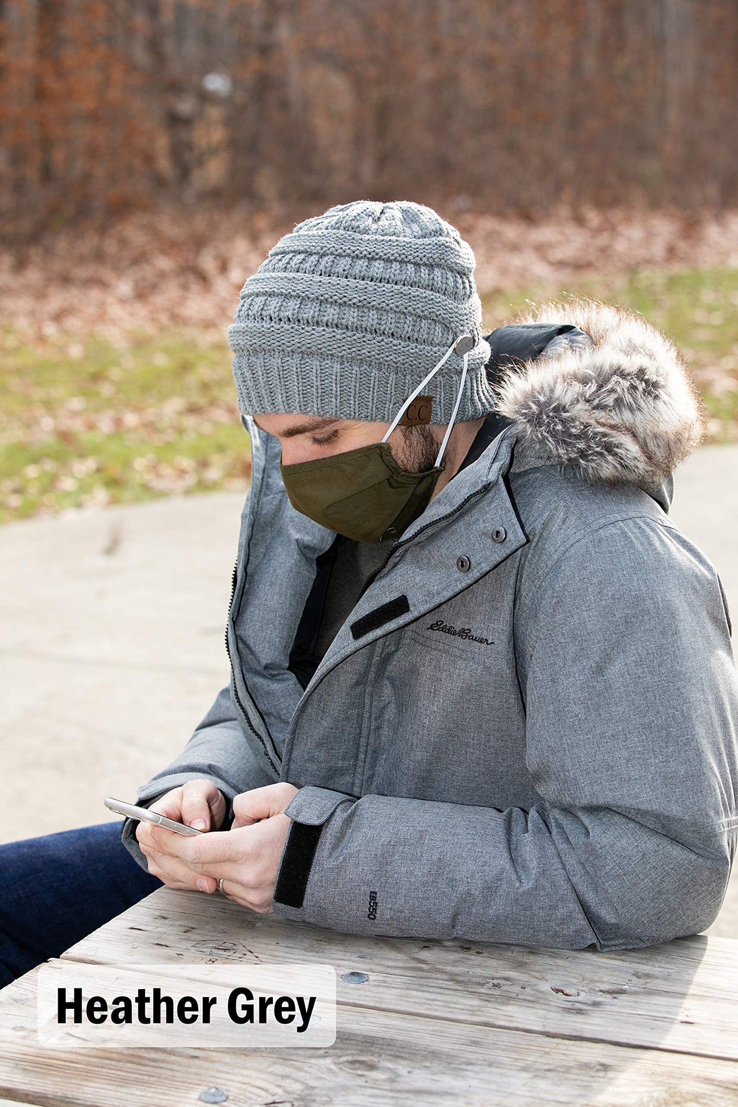 Funky Junque Women's Beanie Hat with Side Buttons, Ribbed Knit Slouchy Winter Cap, Neon Orange