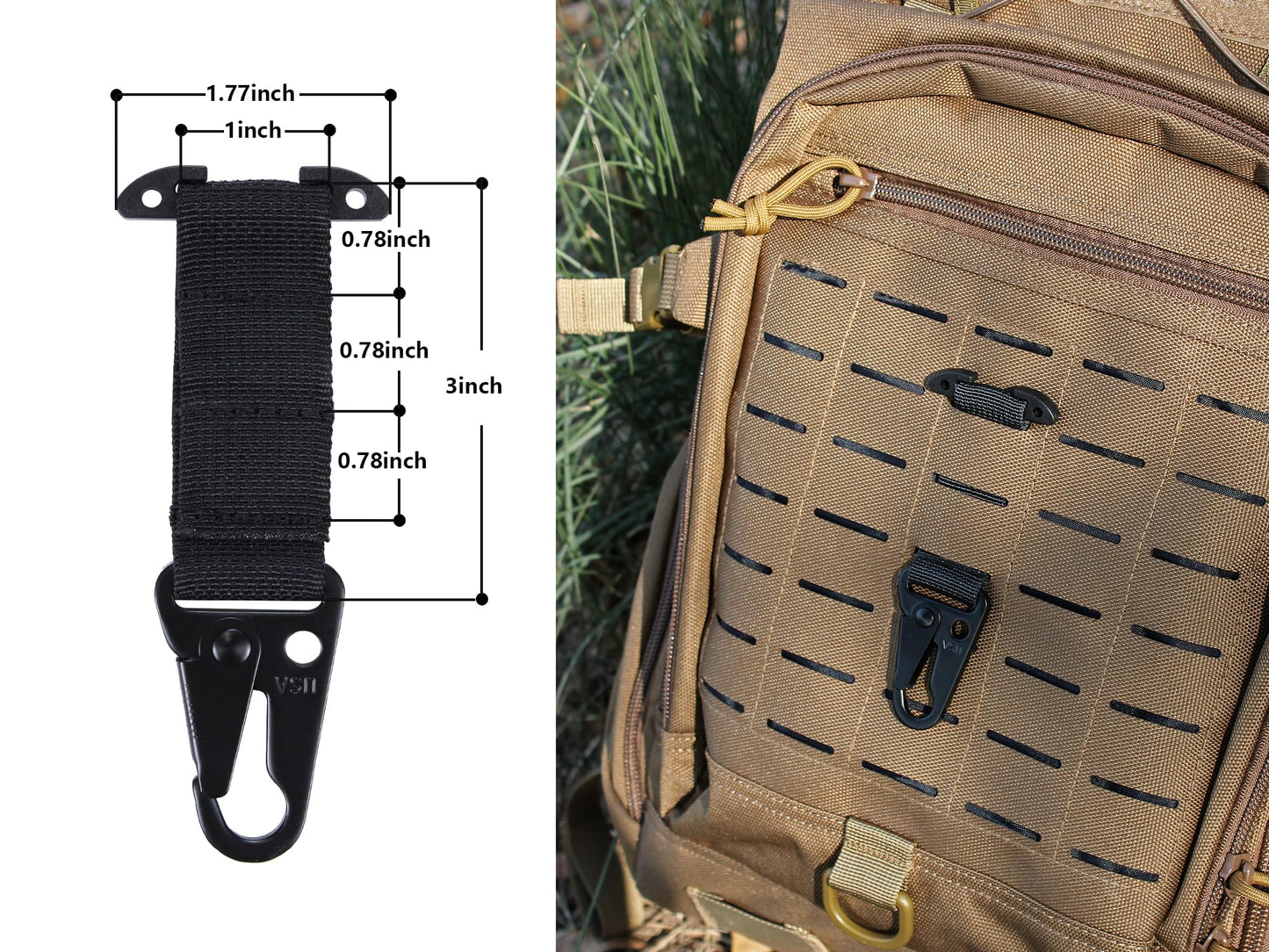 Tactical Gear Clip Clash Hook Hanging Carabiner T-Mount MOLLE Webbing Battle Belt Clip Metal Key Holder Vest Accessories (Black Clash Hook(2pack))