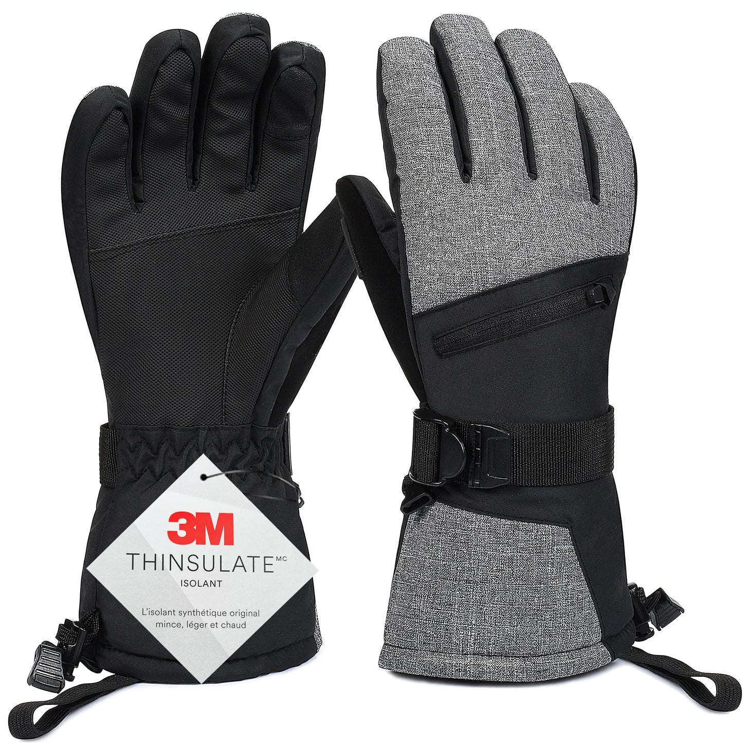 Solaris Waterproof Winter Gloves with Card Pocket, Warm Cozy 3M Thinsulate Ski Gloves for Snowboarding, Shoveling & Outdoor Sports, Gift Idea for Women Men