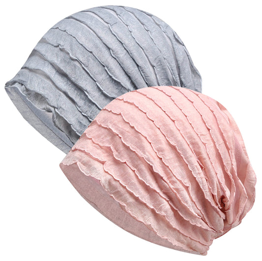 Kayier Women's Baggy Casual Chemo Beanie Cap (2 Pack - Pink & Grey)