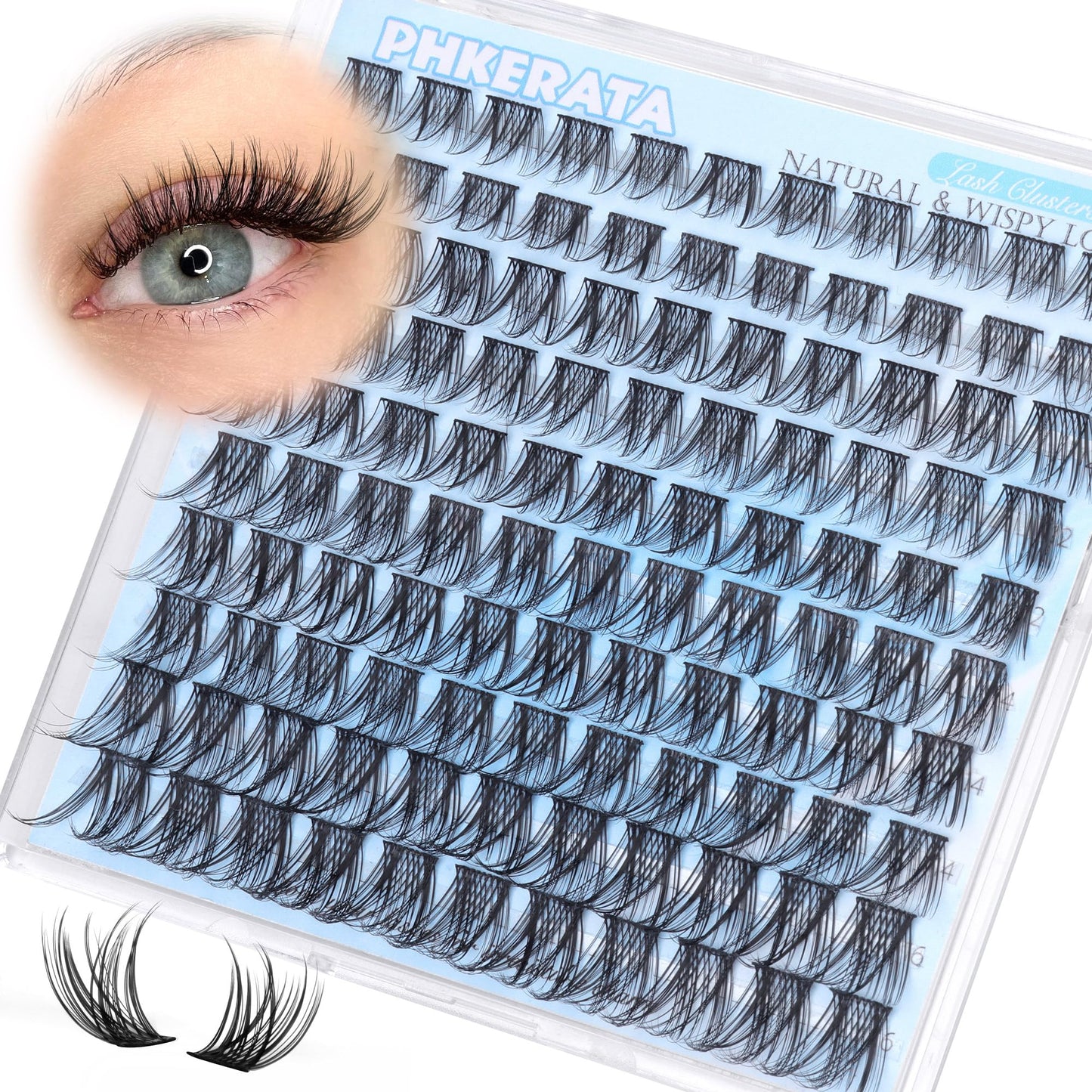 PHKERATA Natural Lash Clusters Wispy Eyelash Clusters 110 pcs Cluster Eyelash Extensions C Curl Individual Lashes 10-16 mm Mix Length Natural Look Lashes Clusters with Thin Lash Band