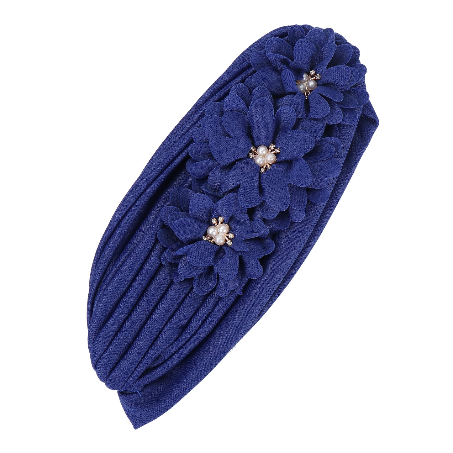 YYAOJHAO Women Flower Turban hats - Ruffle Pre tied Headwrap Caps Chemo Beanies Hijab Headscarf for Cancer Patient Hair Loss (Polyester, Blue)