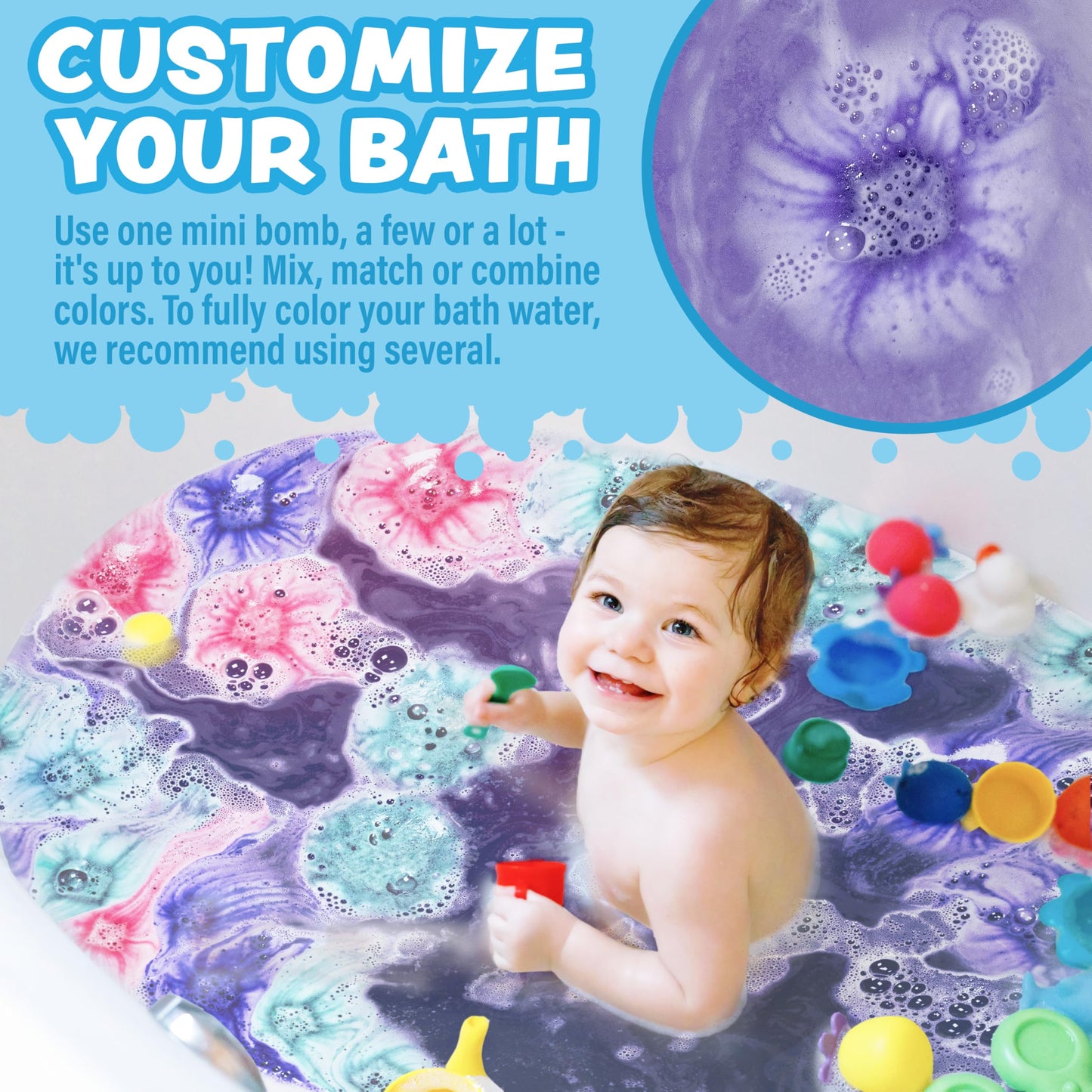 Tub Works® Lil' Bursts™ Mini Bath Bombs for Kids, 90 Count, Cosmic | Nontoxic | Tiny Kids Bath Bombs with A Burst of Color, Foam & Bubbles | Customize Kids Bath with Fun Bath Colors | Create Bath Art