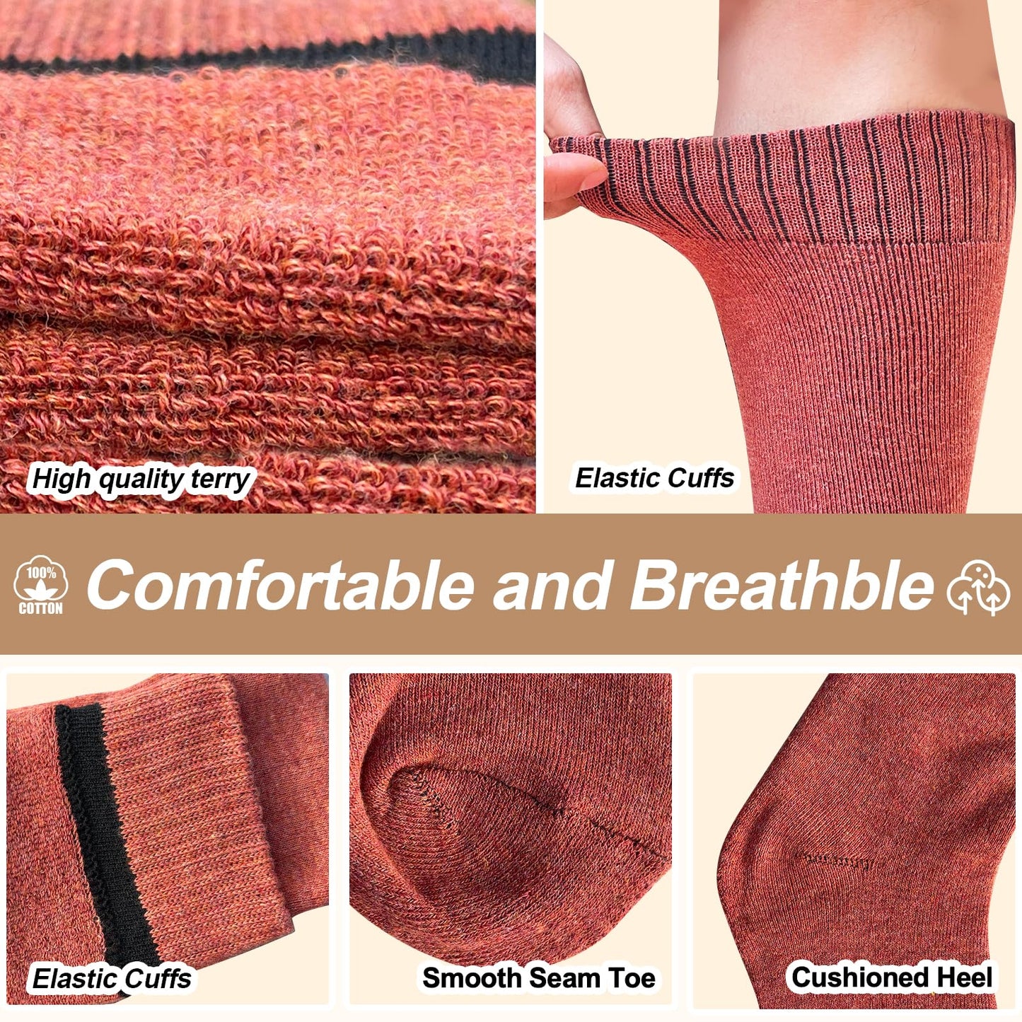 Knee High Socks for Woman, Boot Socks/long Socks Cotton Thermal Socks for Hiking Skiing Winter Gifts-4pairs