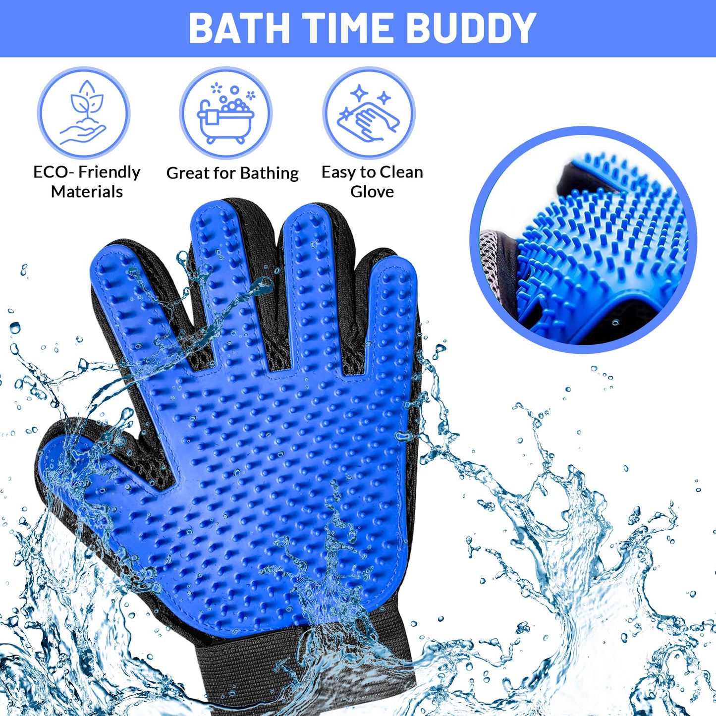 ZENELANEP Upgrade Pet Grooming Gloves, Grooming Gloves for Dogs, Cats, Rabbits & Horses with Long and Short Hair, Efficient Pets Hair Remover Mittens - 1 Pair (Blue)