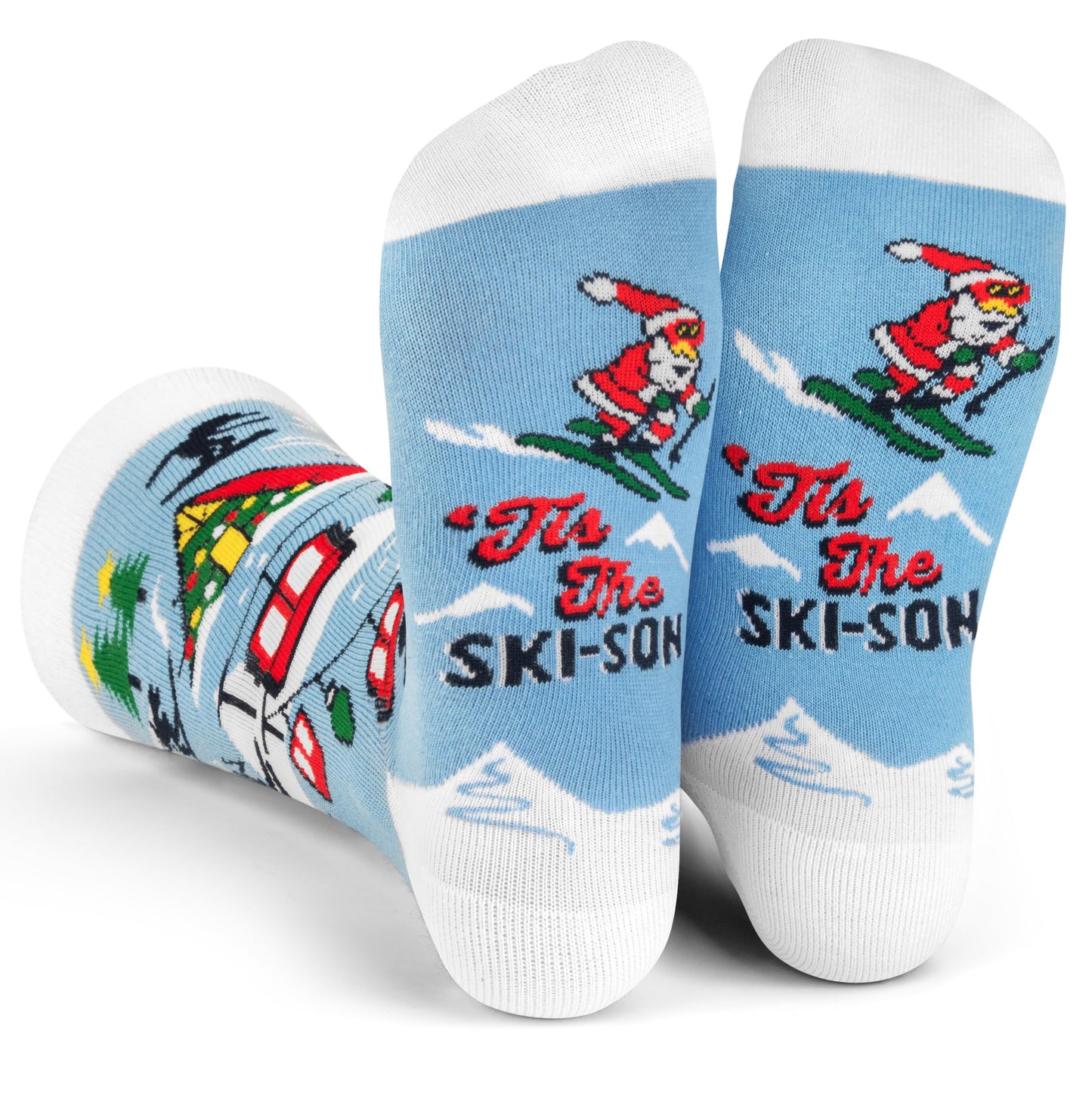 Lavley Tis The Ski-son Funny Christmas Socks with Santa - Skiing Stocking Stuffer Ski Gift For Skiers, Snowboarders - Unisex for Men & Women, One Size