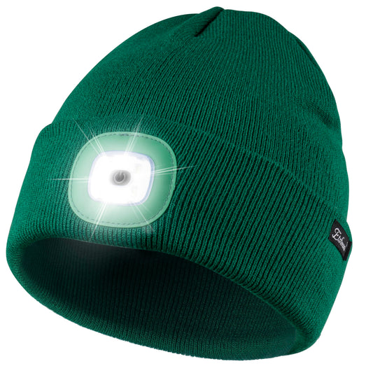 Etsfmoa Unisex Beanie with The Light,Gifts for Men Dad Father, USB Rechargeable LED Warm Knit Headlamp Hat Green