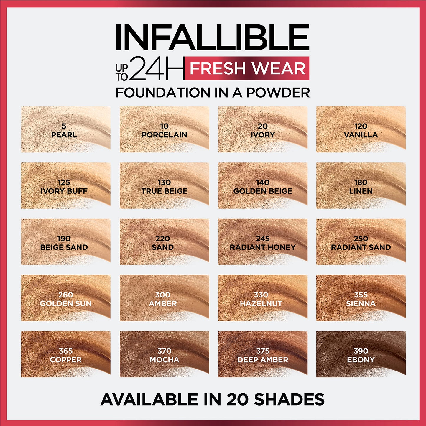 L'Oreal Paris Makeup Infallible Fresh Wear Foundation in a Powder, Up to 24H Wear, Waterproof, Sand, 0.31 oz.