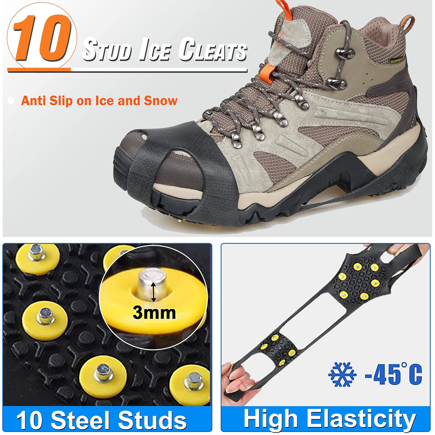 Ice Cleats Snow Traction Cleats Crampons for Shoes and Boots Anti Slip Rubber Snow Cleats Overshoe Footwear Protable Grippers for Walking on Snow and Ice Men Women Hiking Climbing Ice Fishing