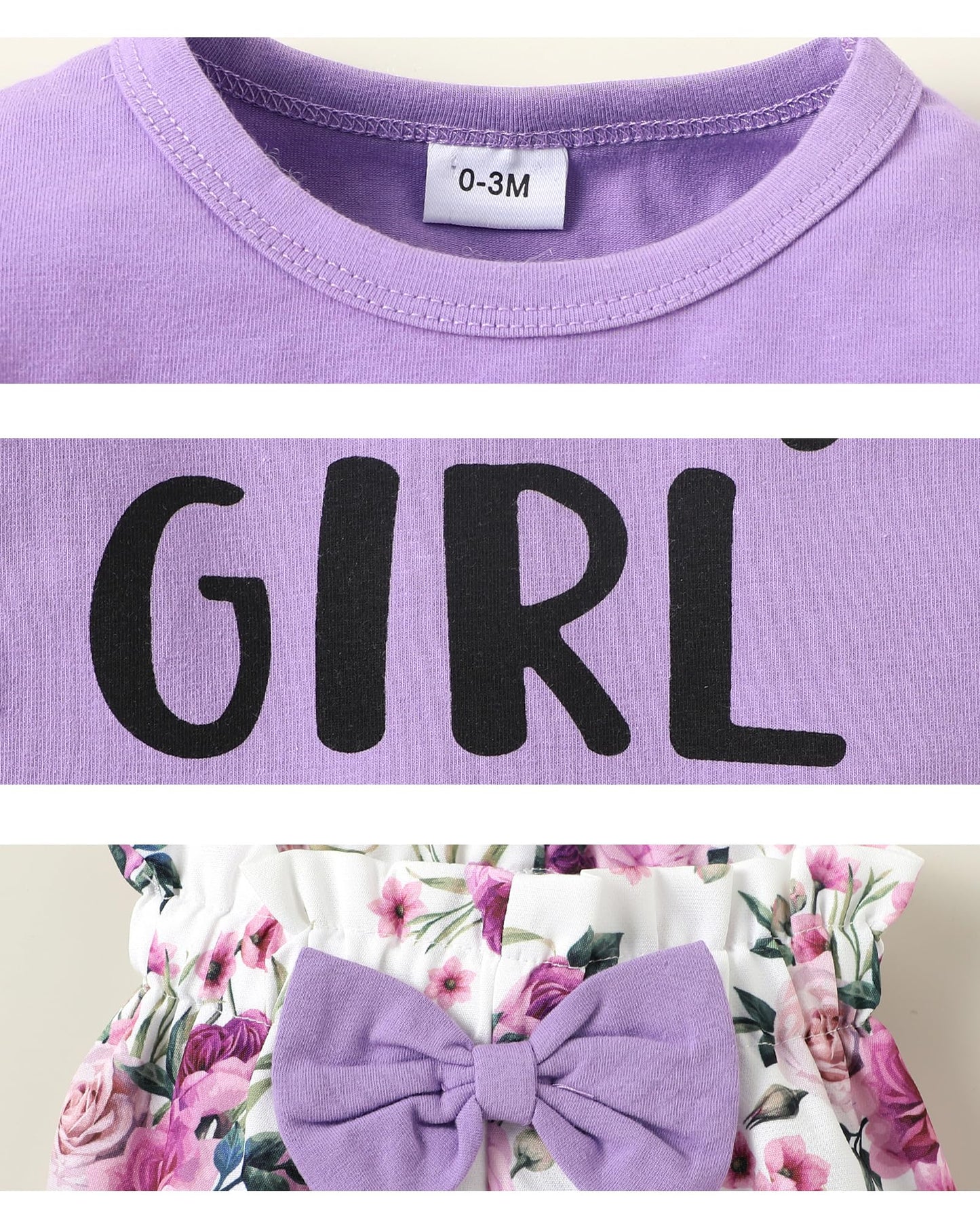 SUNNY PIGGY Baby Girl Clothes 3-6 Months Newborn Infant Outfit Ruffle Long Sleeve Romper Floral Pant Set Girl's Clothing Soft Fall Winter Letter Pattern Adorable Gift 4Pcs Overall