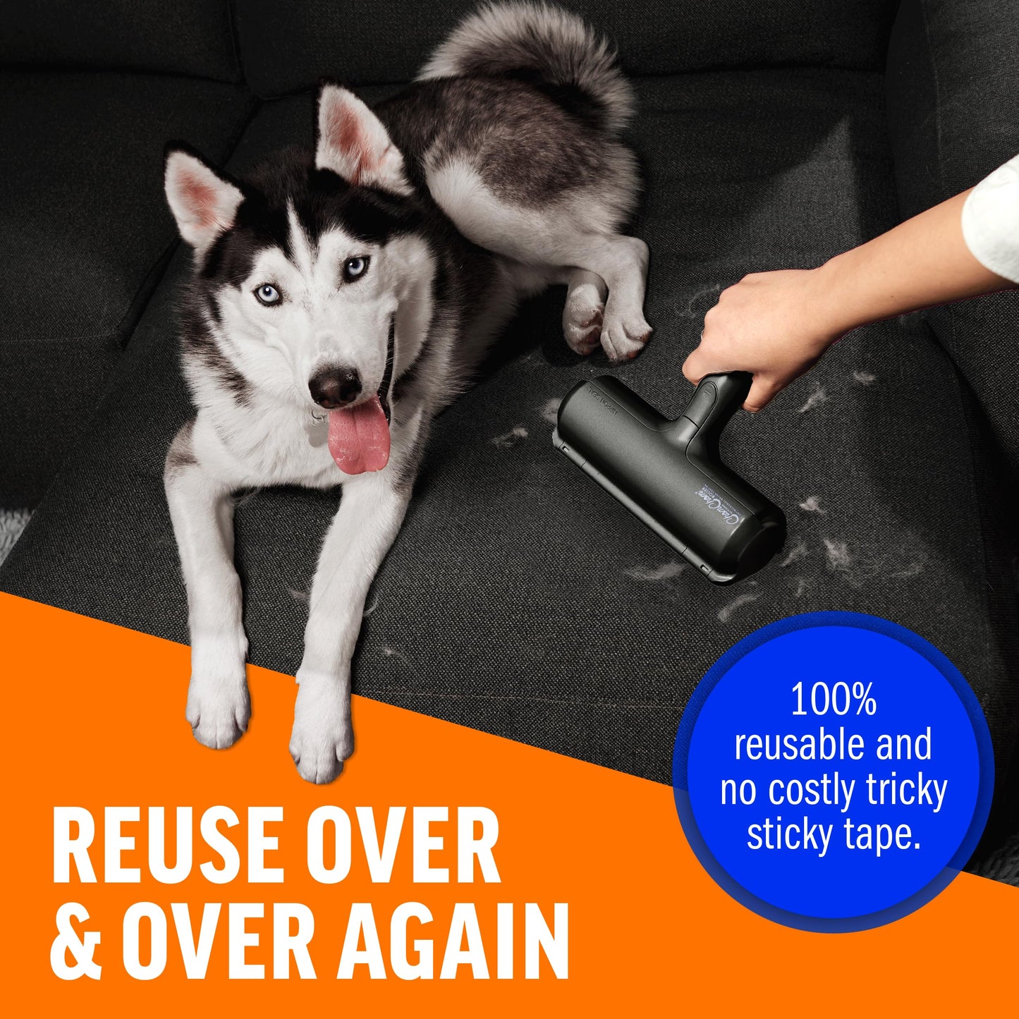 ChomChom Roller Pet Hair Remover and Reusable Lint Roller - Cat and Dog Hair Remover for Furniture, Couch, Carpet, Clothing and Bedding - Portable, Multi-Surface Fur Removal Tool (Black)