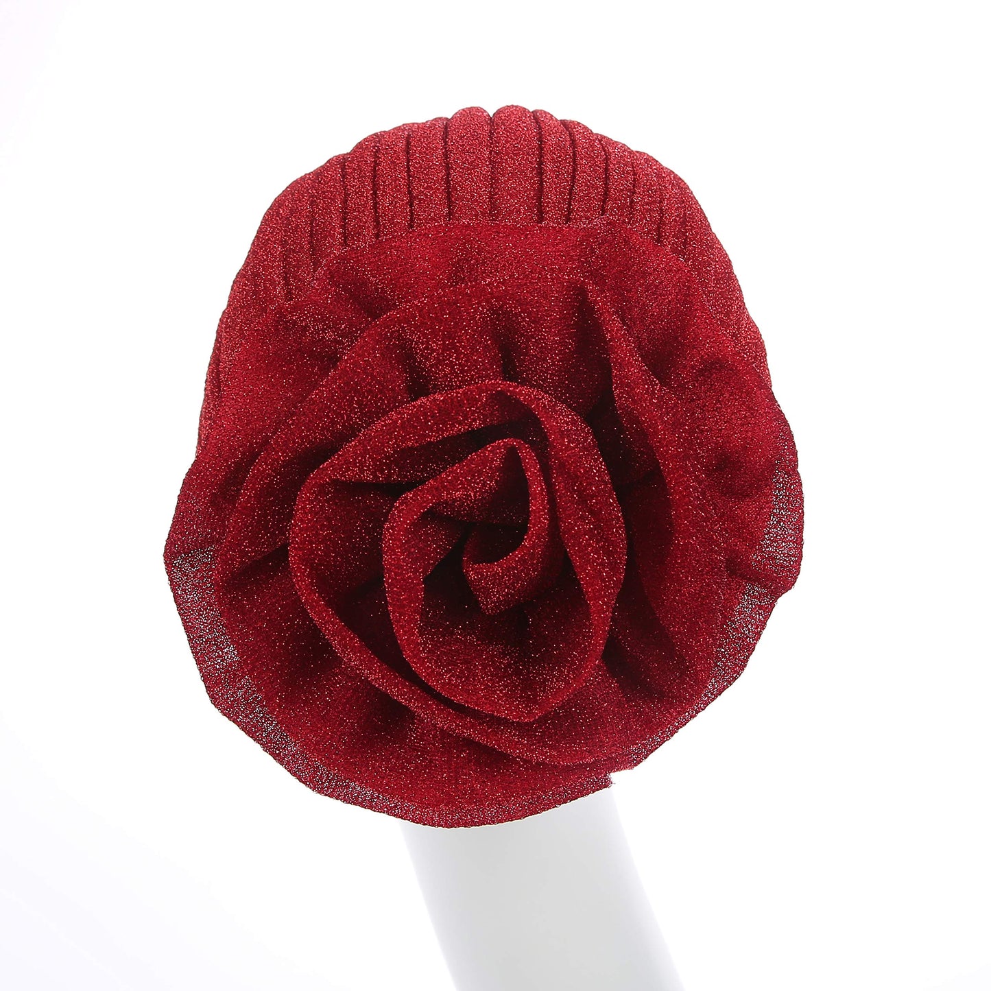 Fxhixiy Women Elastic Glitter Big Flower Turban Beanie Head wrap Hair Loss Chemo Cap Hat (Red)