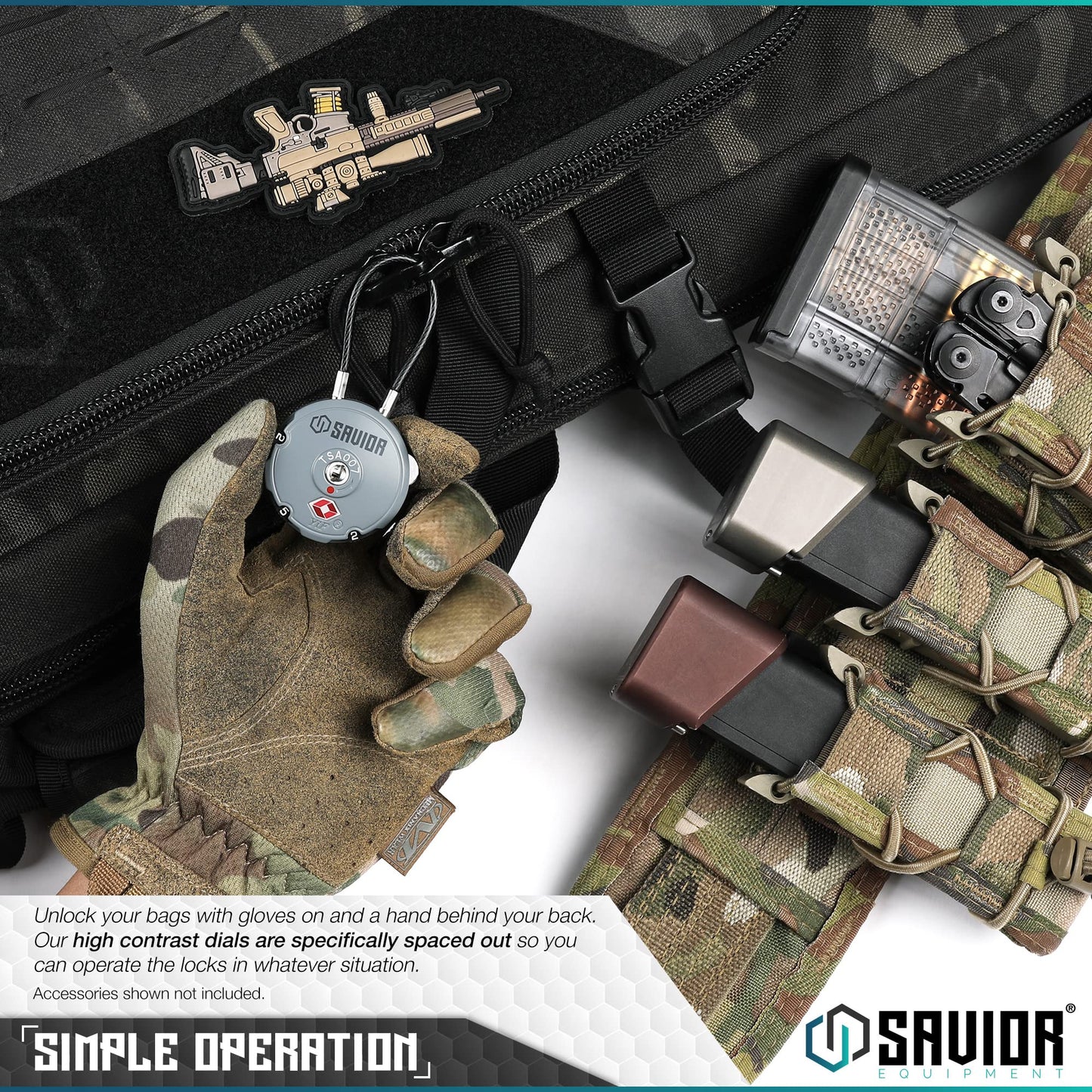 Savior Equipment Quality TSA-Approved 3-Digit Combination Cable Travel Luggage Locks for Rifle Bag Firearm Gun Case Accessories Ammo Boxes Outdoor Storage, RAL 8000 Tan, 1-Pack
