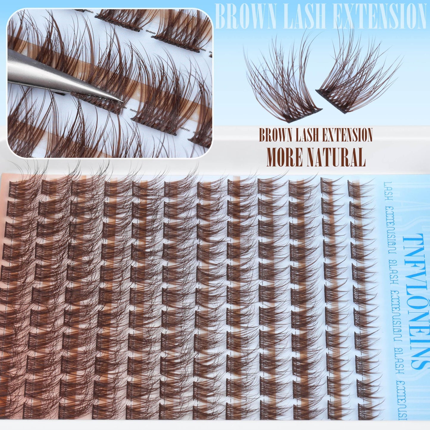 Brown Lash Clusters Kit Natural Eyelash Clusters Fluffy Lash Extension Kit Wispy Eyelash Extension Kit Matte Brown Cluster Eyelash Extensions 8-16mm Individual Lashes Clusters by TNFVLONEINS
