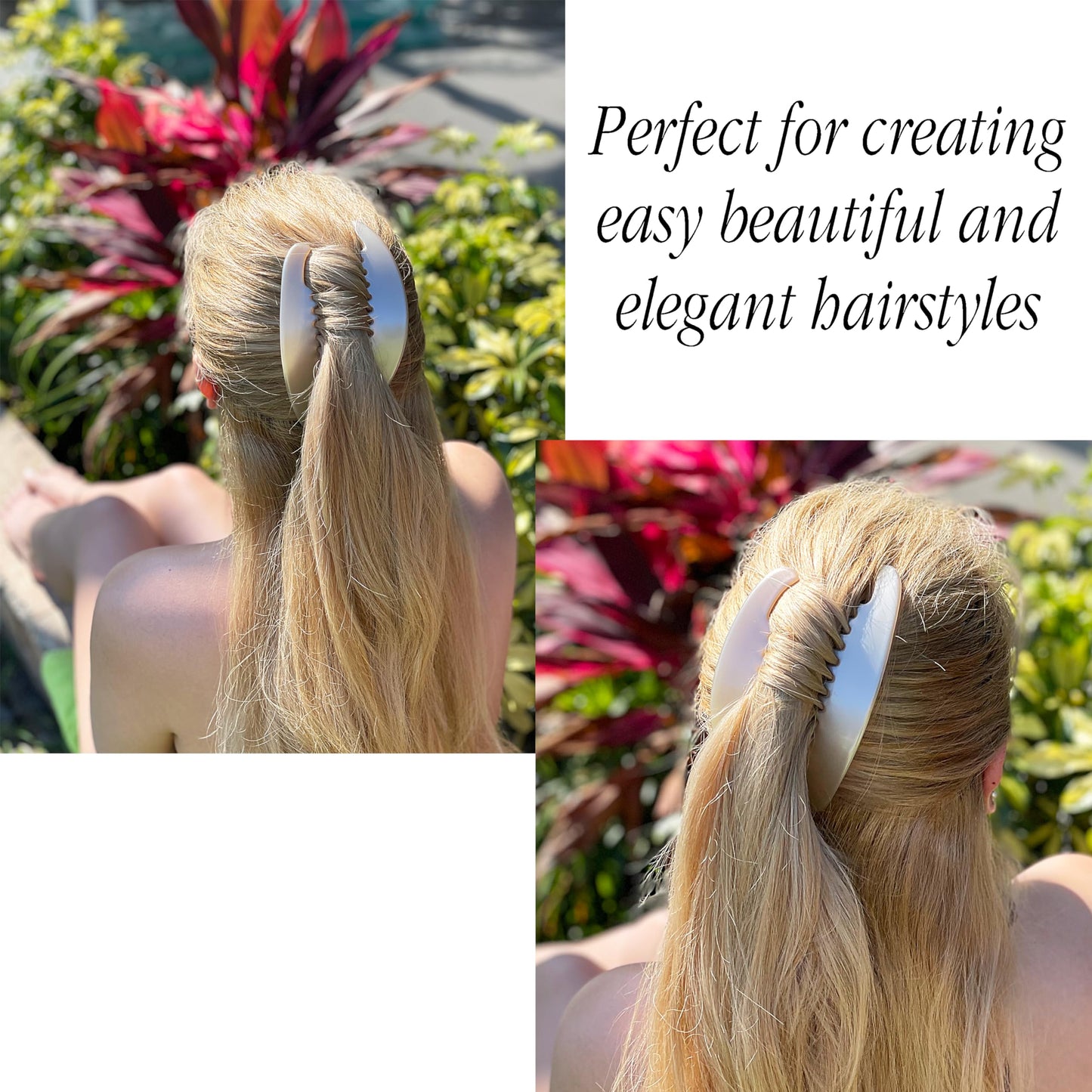 Camila Paris CP3016 French Hair Side Combs, Beige Pearl Interlocking Combs French Twist Hair Combs, Strong Hold Hair Clips for Women Bun Chignon Up-Do, Styling Girls Hair Accessories, Made in France