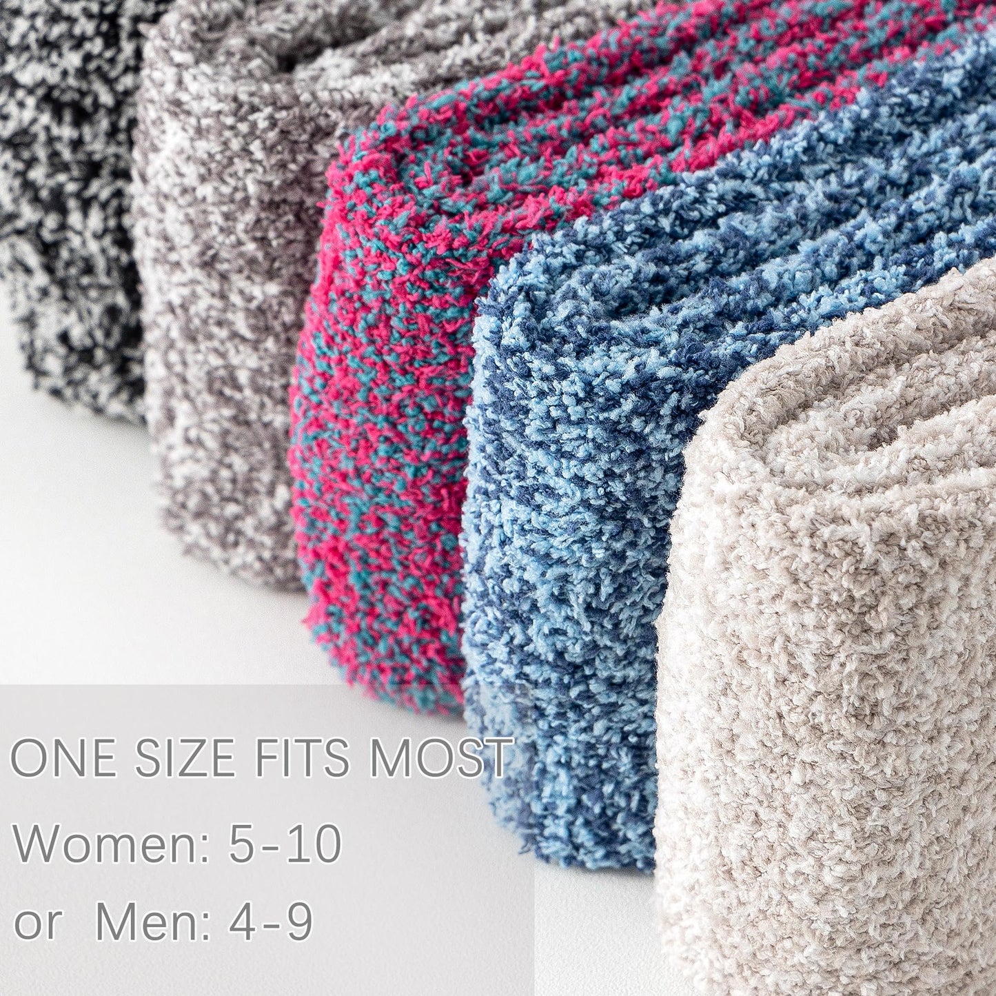 Slipper Socks Women Fuzzy Socks with Grips Men Warm Winter Non Slip Hospital Socks 5-10 Youth Home Cozy Grip Ankle Socks 5 Pairs (B-Mixed Colors)