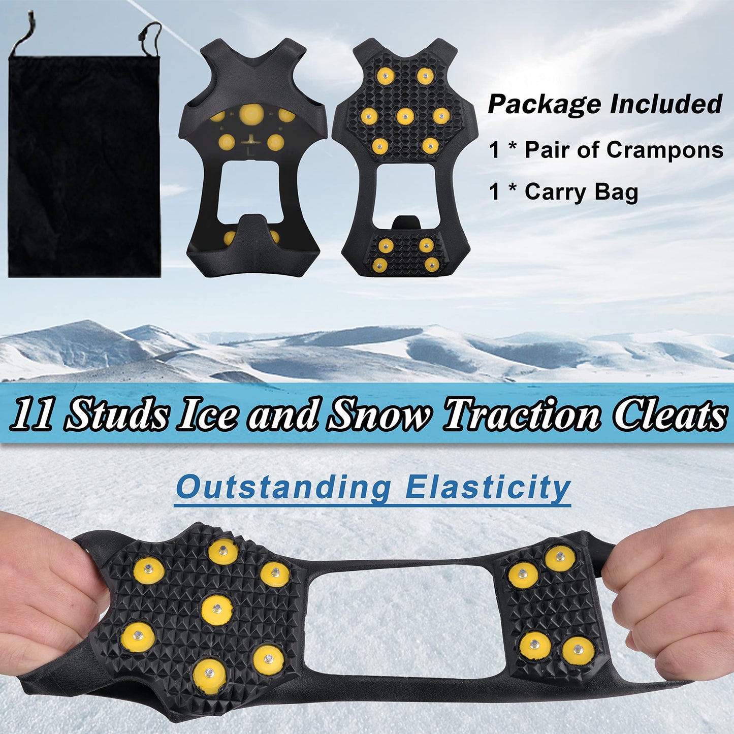Ice Snow Cleats for Shoes and Boots Walk Traction Cleats Ice Crampon Non-Slip Overshoe for Men Women Winter Walking on Snow and Ice (11Studs, XL)