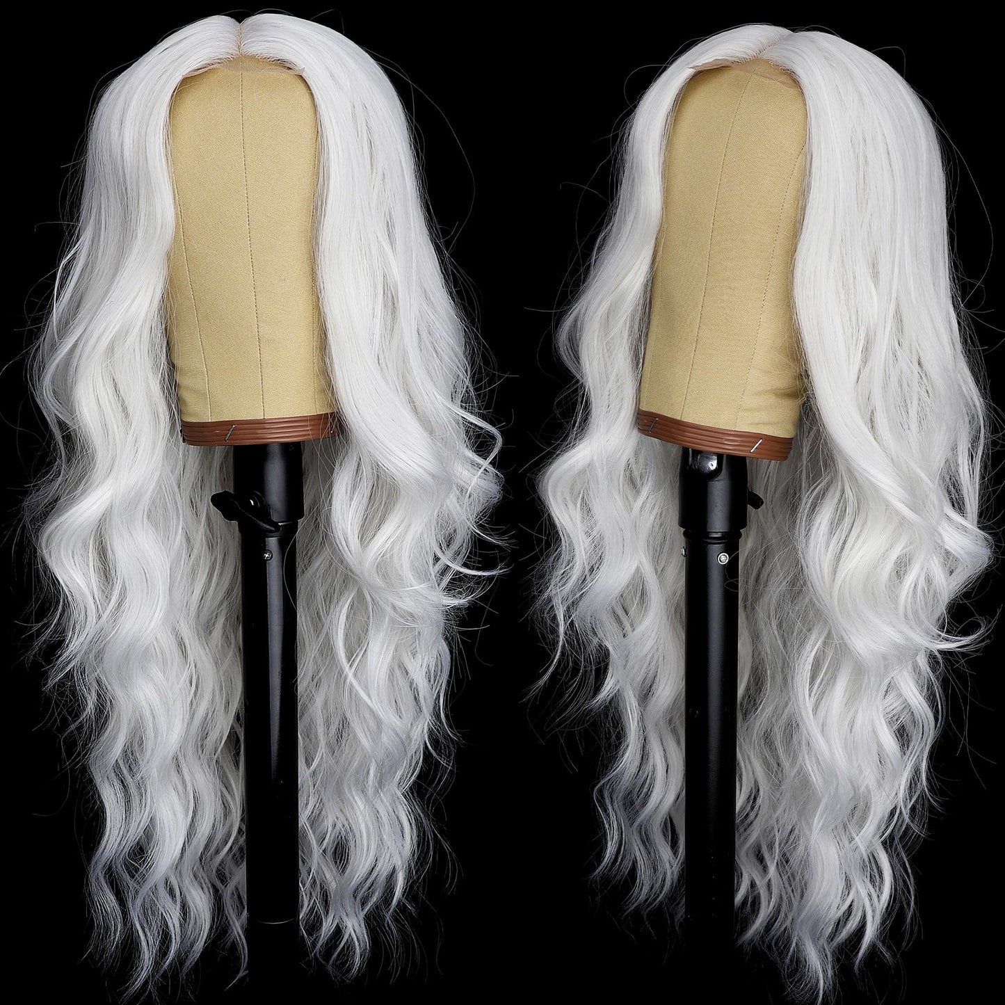 AISI HAIR White Wig for Women, Long Wavy Lace Hairline Middle Part Synthetic Wig for Daily Party-26 Inch