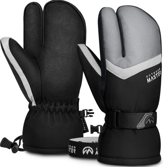 OutdoorMaster Ski Gloves for Men Women-3-Finger Snow Gloves, Full Palm Touchscreen Snowboard Glove, Adult Winter Snow Mittens for Skiing, Snowboarding and Mountaineering