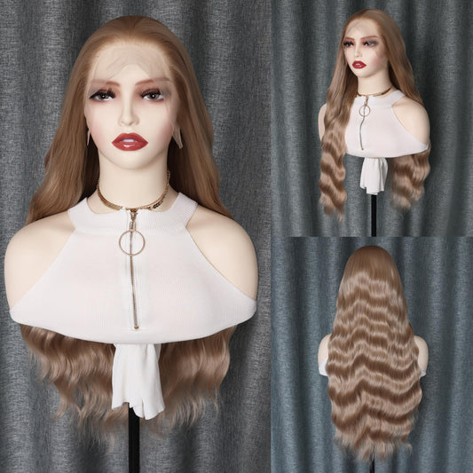 WXHWCX Long Wavy Blonde #103 Hair Synthetic Lace Front Wigs for Women Loose Wavy Free Part Glueless Lace Wigs Blonde Heat Resistant Fiber Natural Hairline Water Wave Wig Cosplay Daily Party Wigs