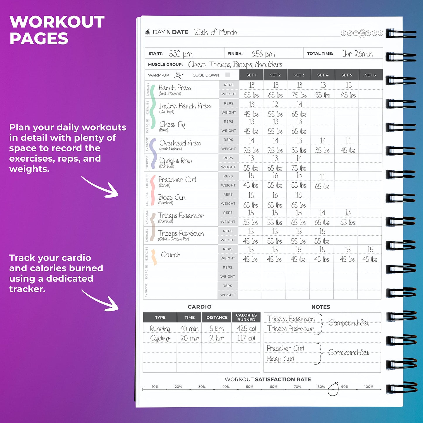 Clever Fox Fitness Journal Workout Log Book - Daily Fitness Planner Workout Journal for Women and Men. Spiral-Bound, Laminated Cover, Thick Pages, A5 (Yellow & Pink)