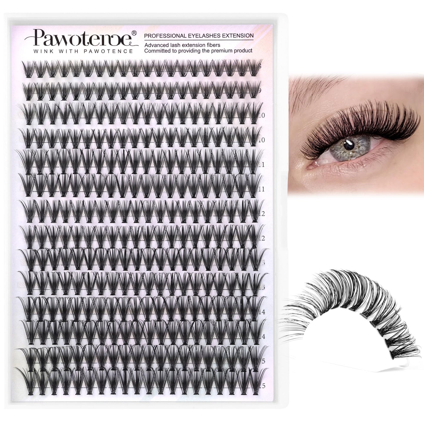 Pawotence Lash Clusters Natural 30D Cluster Eyelash Extensions 8-15mm Individual Lashes Cluster Wispy 280pcs Eyelash Clusters Lash Extension for Self Application (30D, 0.07D, 8-15mm)