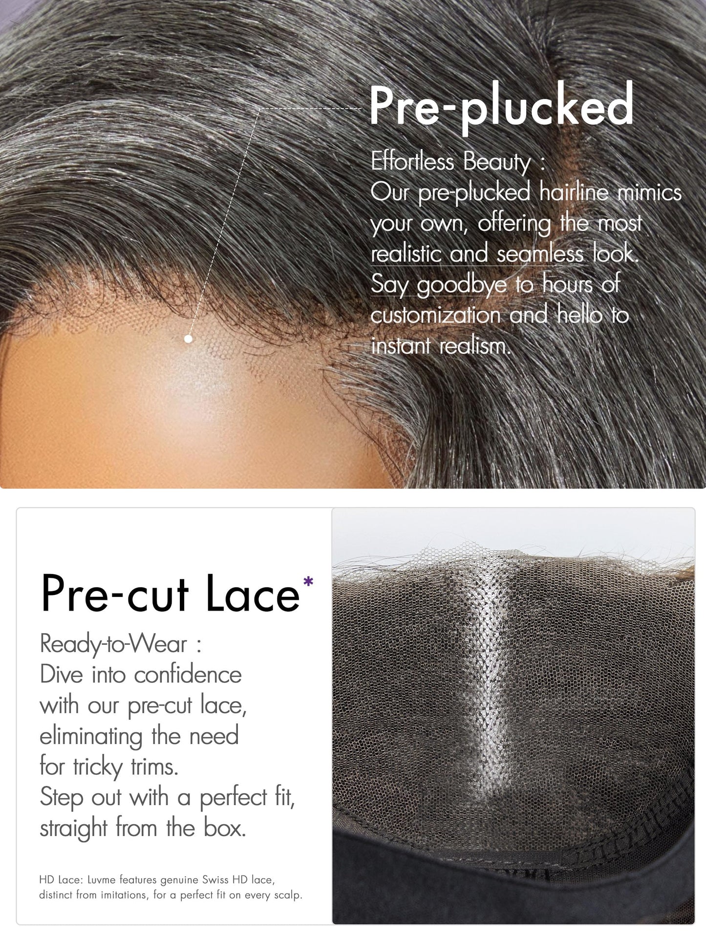 LUVME HAIR 14'' Grey Salt & Pepper Bob Wig Blunt Cut Bob Wig Pre Cut Glueless Wigs Glueless Lace Front 14 Inches Bob, Pre Cut Plucked Hd Lace Short Wig Ready To Go Natural Color Straight Side Part