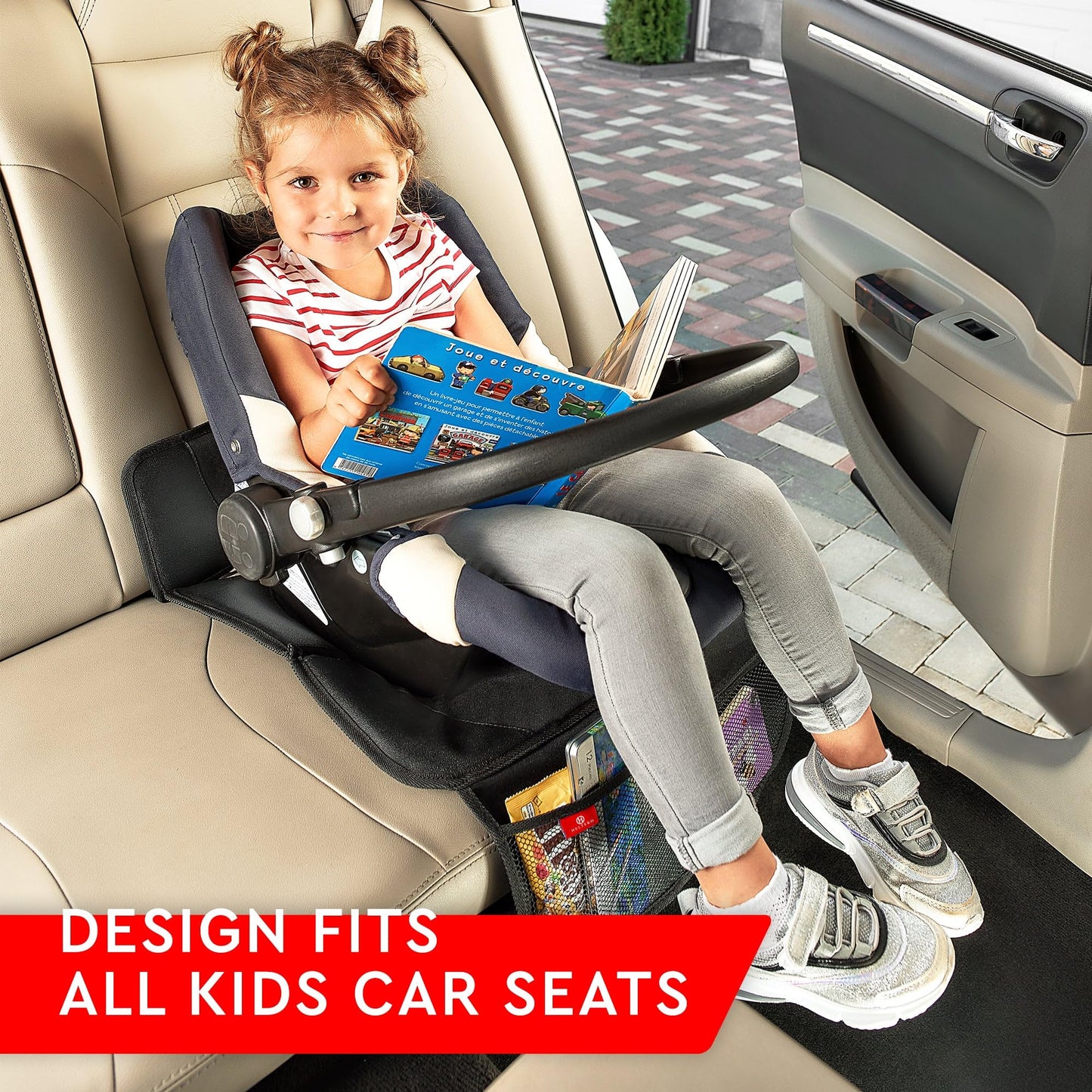 Helteko Carseat Protector with Thickest Padding, 2 Pack Auto Seat Pad from Waterproof & Stain Resistant for Child Baby , Kick Mat Material for Leather and Fabric Seat