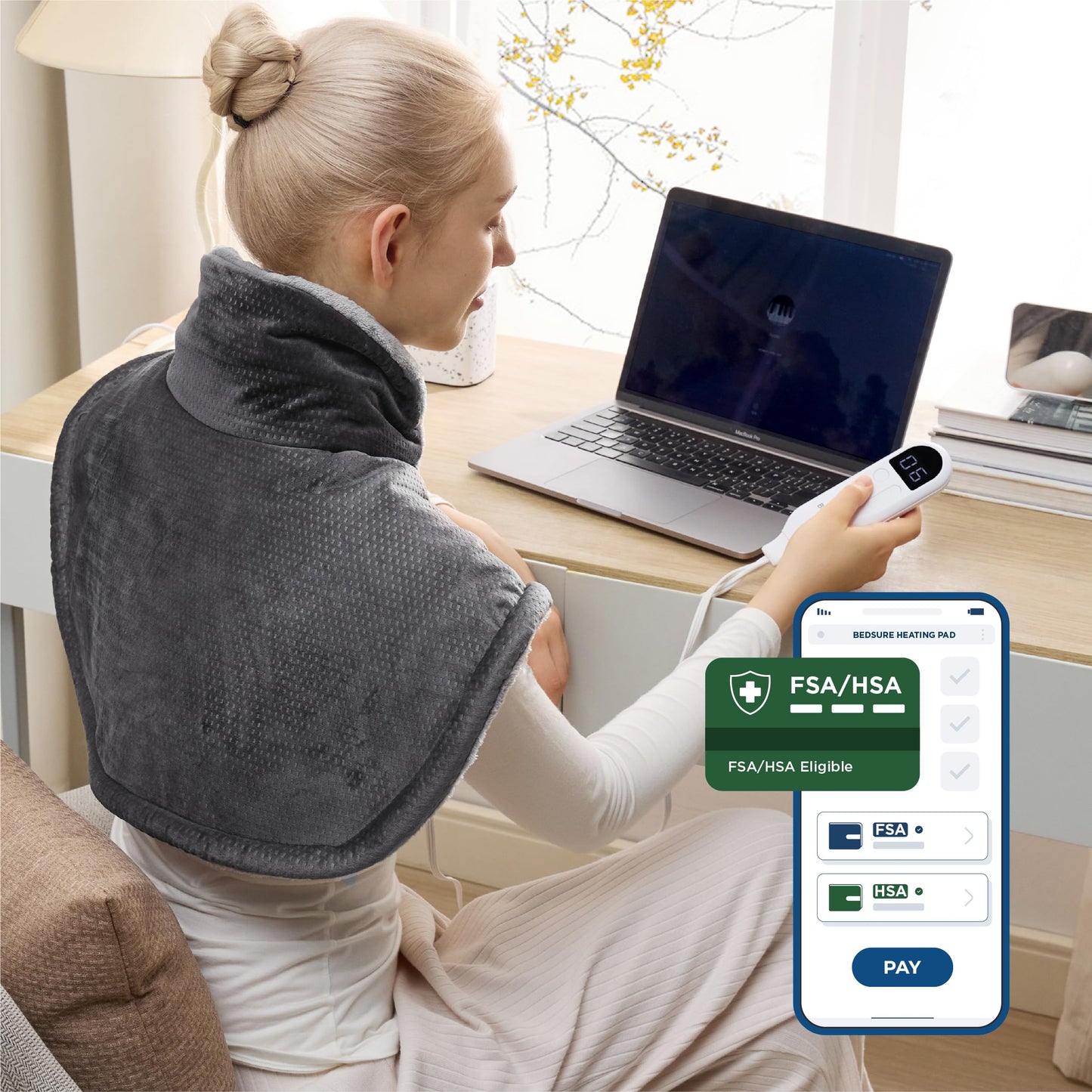 Bedsure Heating Pad for Neck and Shoulders Pain Relief - Birthday Gifts for Women Men Mom Mens, FSA HSA Eligible, Heated Pad 2.2lbs, Large Heated Wrap, 24" x 22", Grey