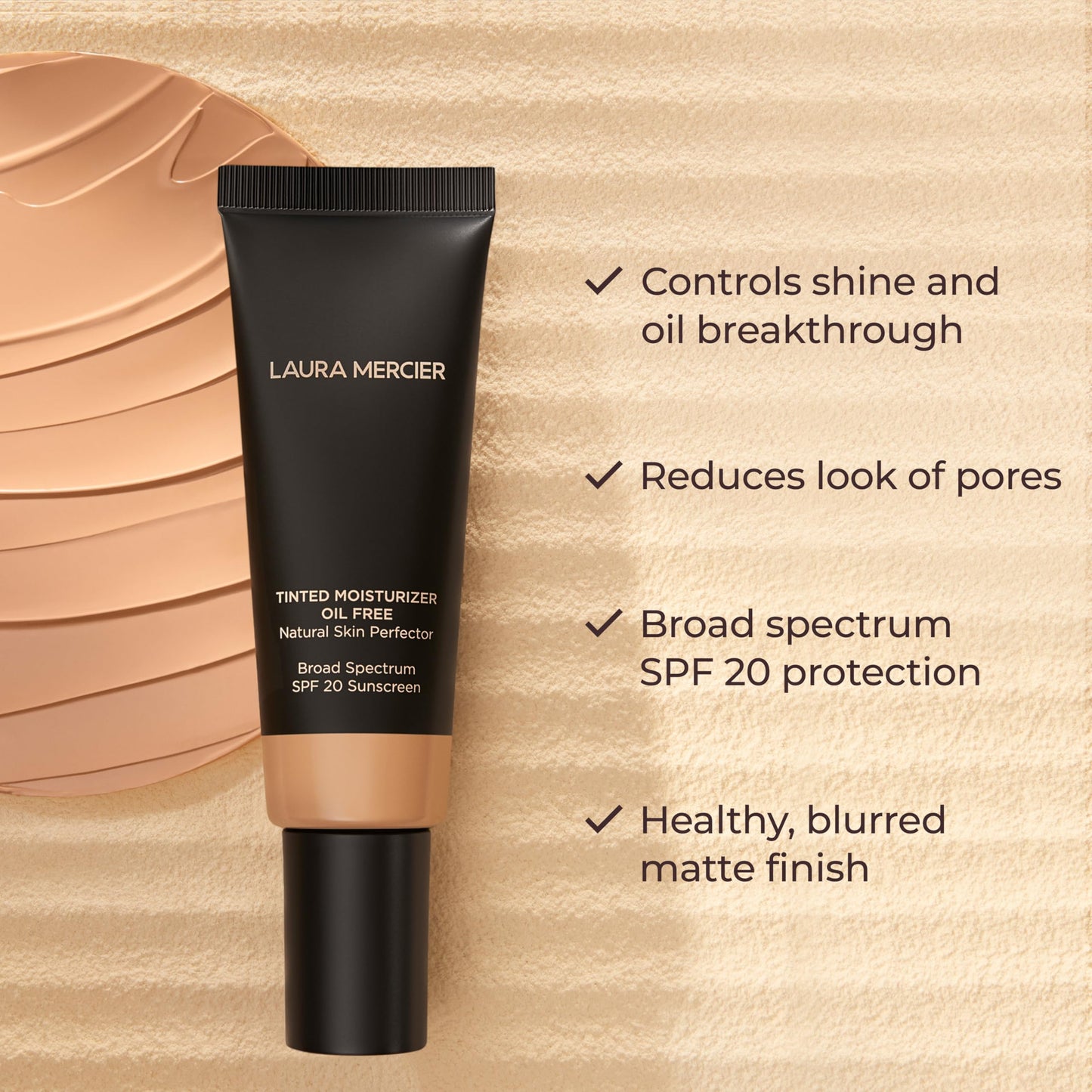 Laura Mercier Tinted Moisturizer Oil Free Natural Skin Perfector with SPF 20: All Day Shine Control, Sheer Coverage, Blurred Matte Finish, For Oily Skin, Skin Tint, Natural