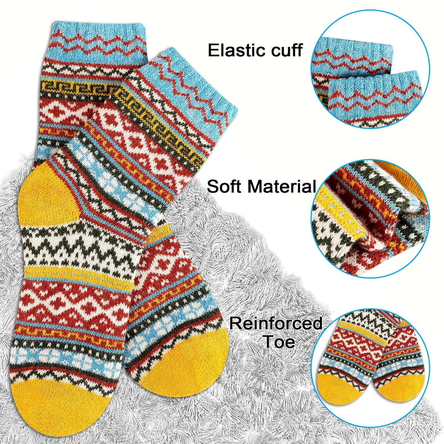 Heatuff Women's Winter Wool Socks Warm Soft Full Cushion Crew Socks (5 Pairs)