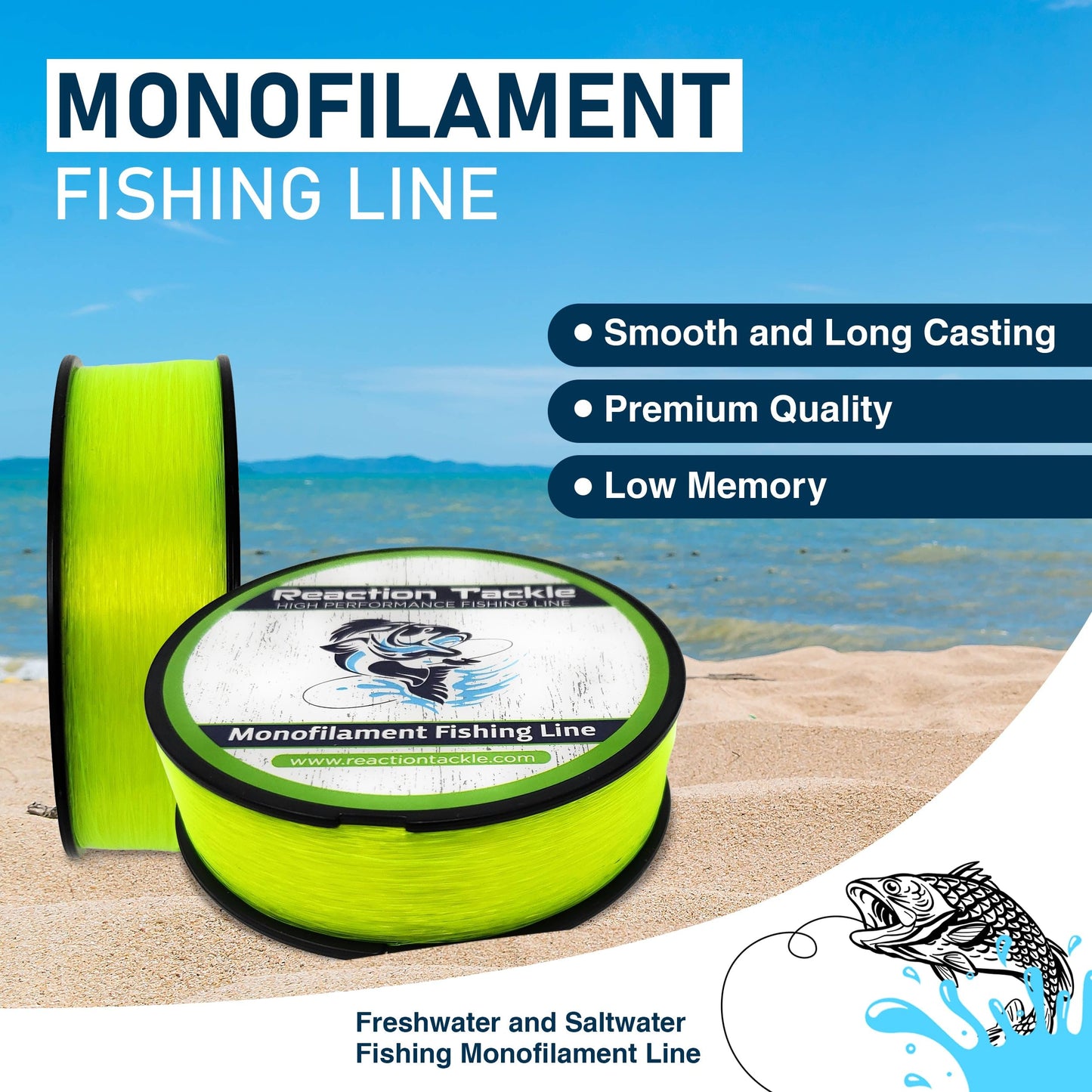 Reaction Tackle Monofilament Fishing Line- Strong and Abrasion-Resistant Nylon Mono Fishing Line, Freshwater and Saltwater Fishing Line Blue Camo 4/3000