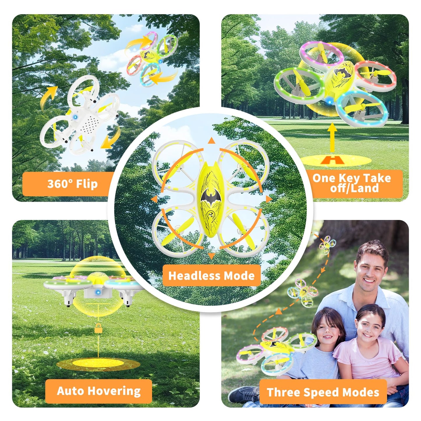 Drones for Kids - Easy to Use RC Quadcopter with Bat Design, Altitude Hold, Headless Mode, Blue & Green Lights, Propeller Protection, 2 Batteries, Remote - Great Gifts for Boys Age 6-12 Christmas gift